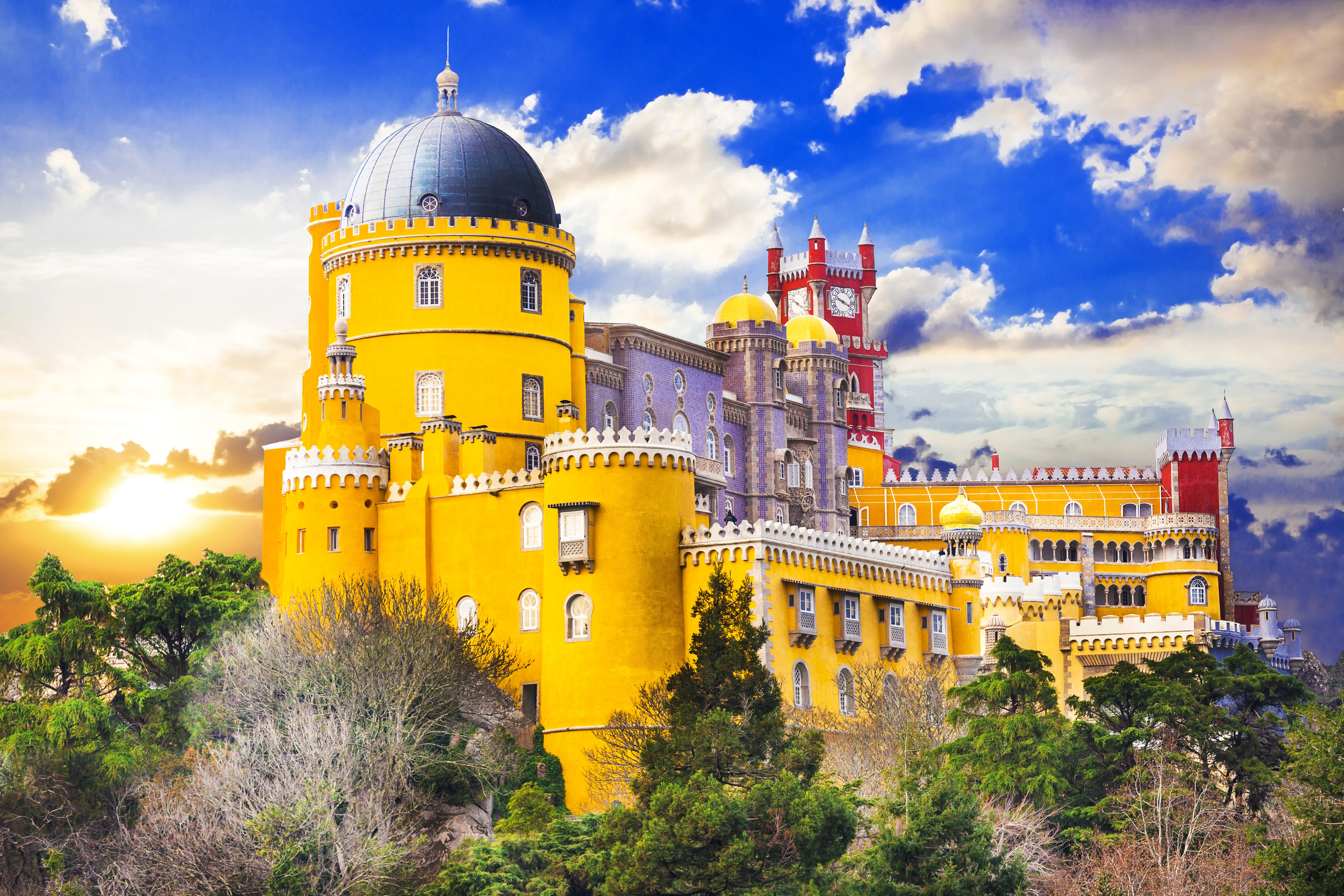 Pena Palace in Portugal with Clouds HD Wallpaper