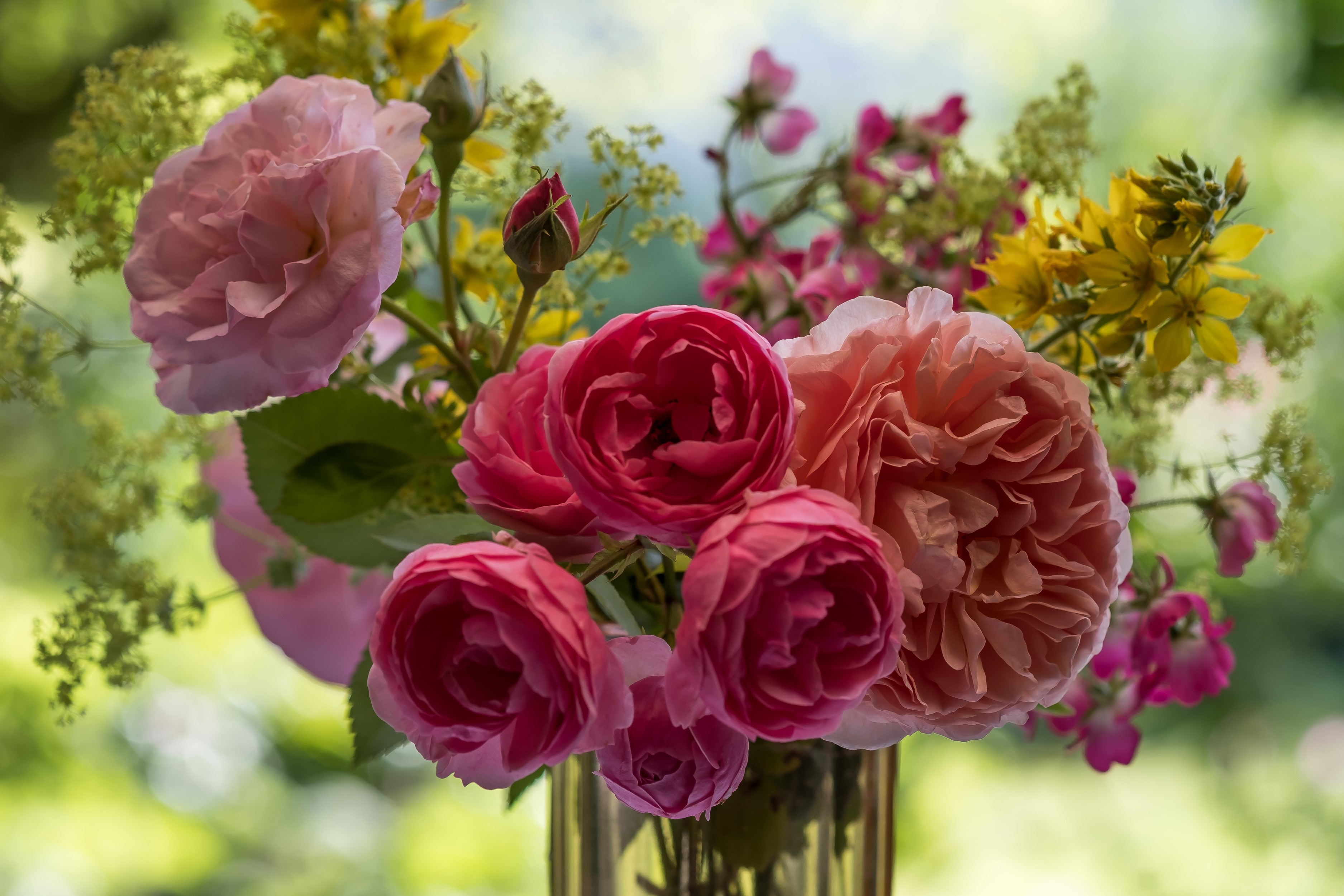 Bouquet of Roses and Yellow Flowers HD Wallpaper