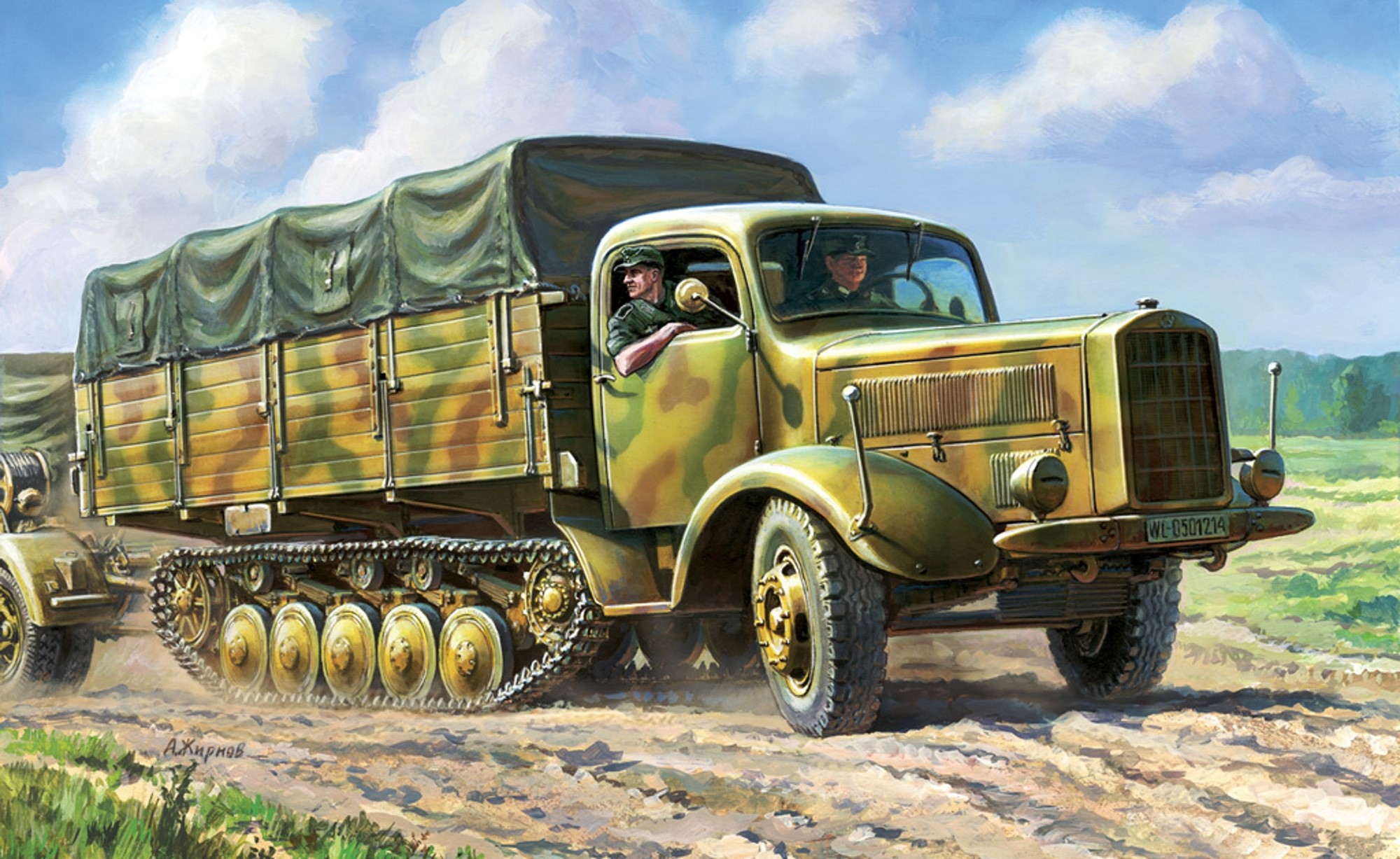 German Maultier half-track truck with camouflage HD Wallpaper
