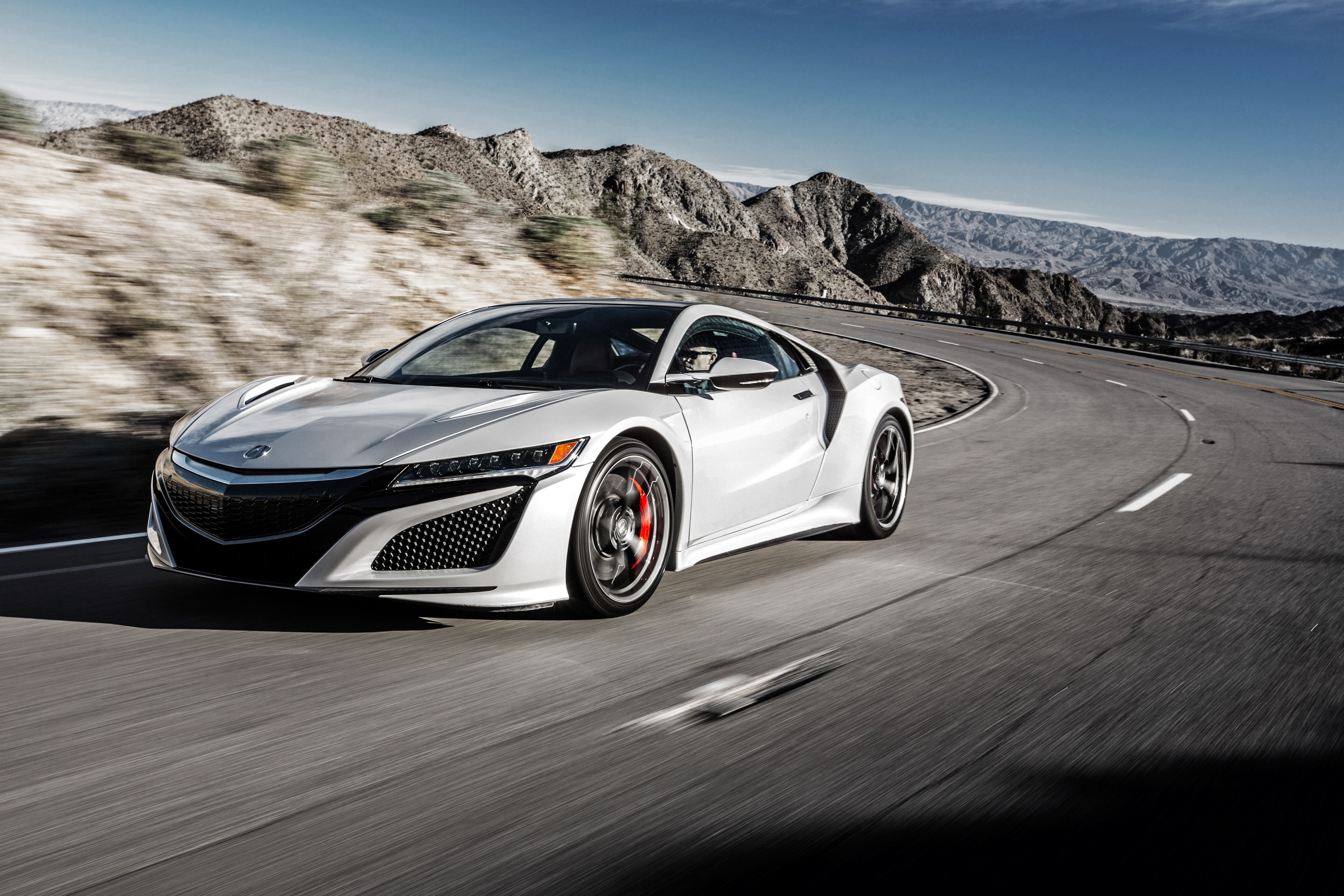 White Acura NSX driving on a winding road HD Wallpaper