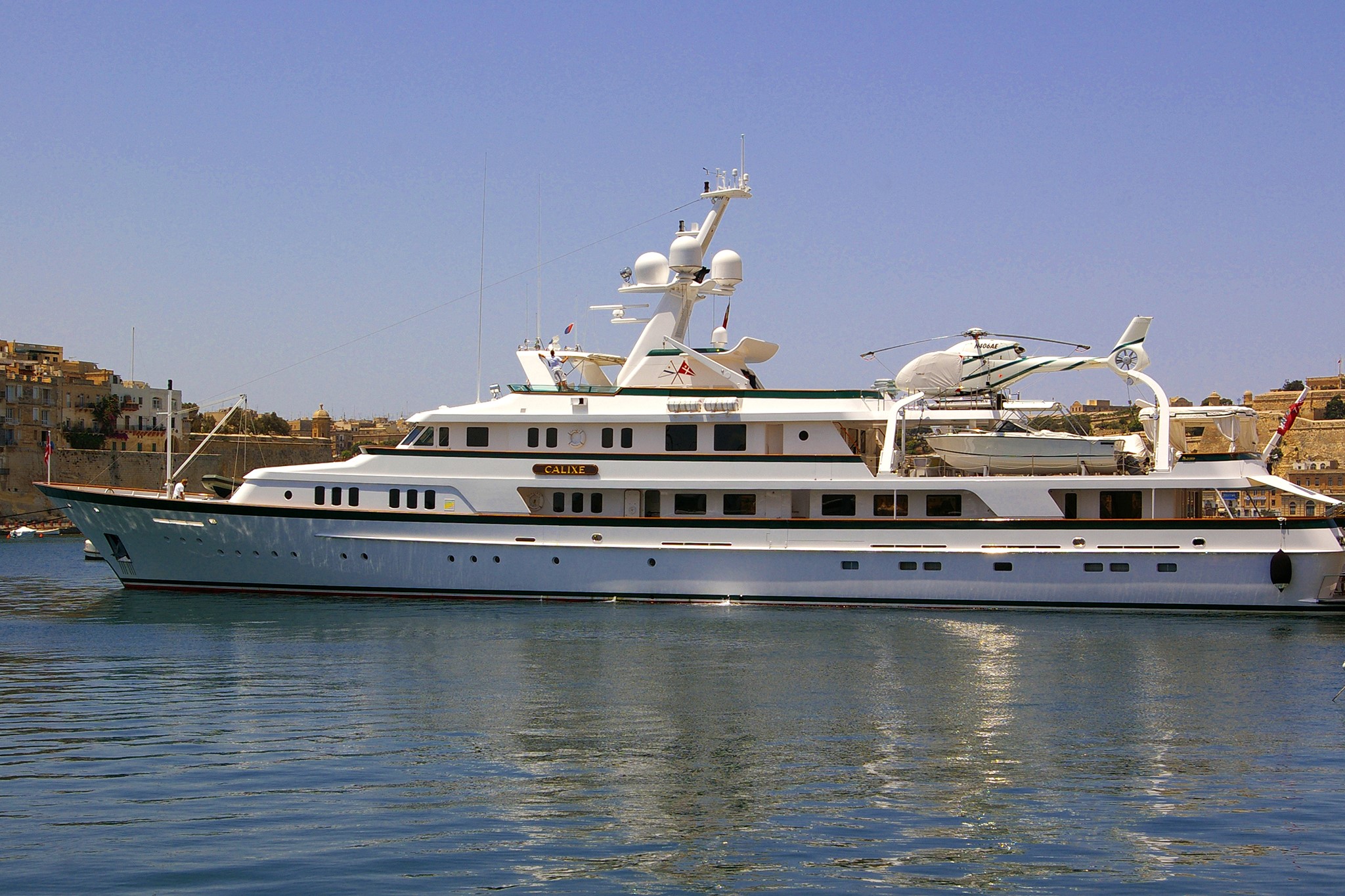 Superyacht Calixe with helicopter and tender HD Wallpaper