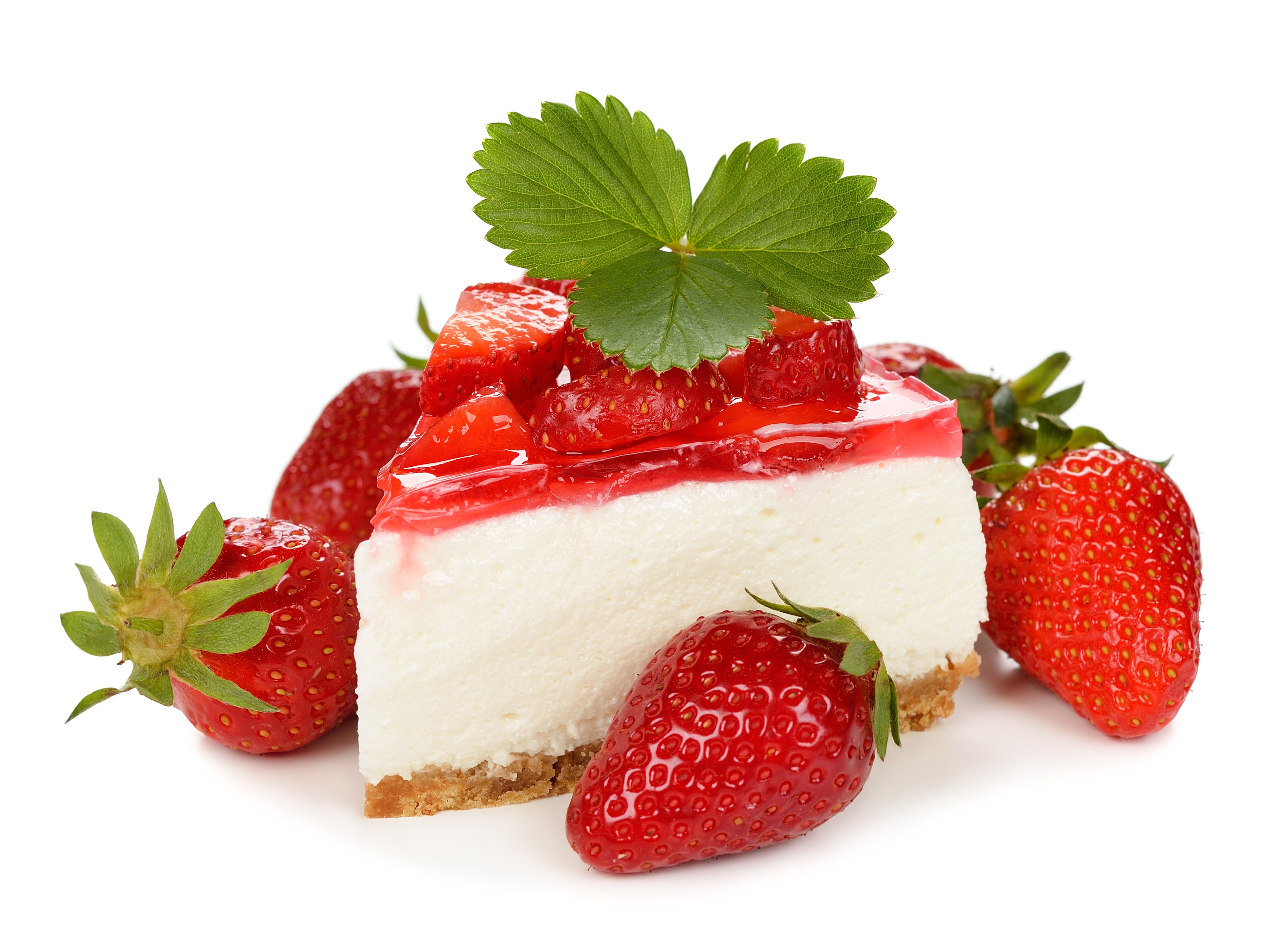 Strawberry cheesecake slice with fresh strawberries HD Wallpaper