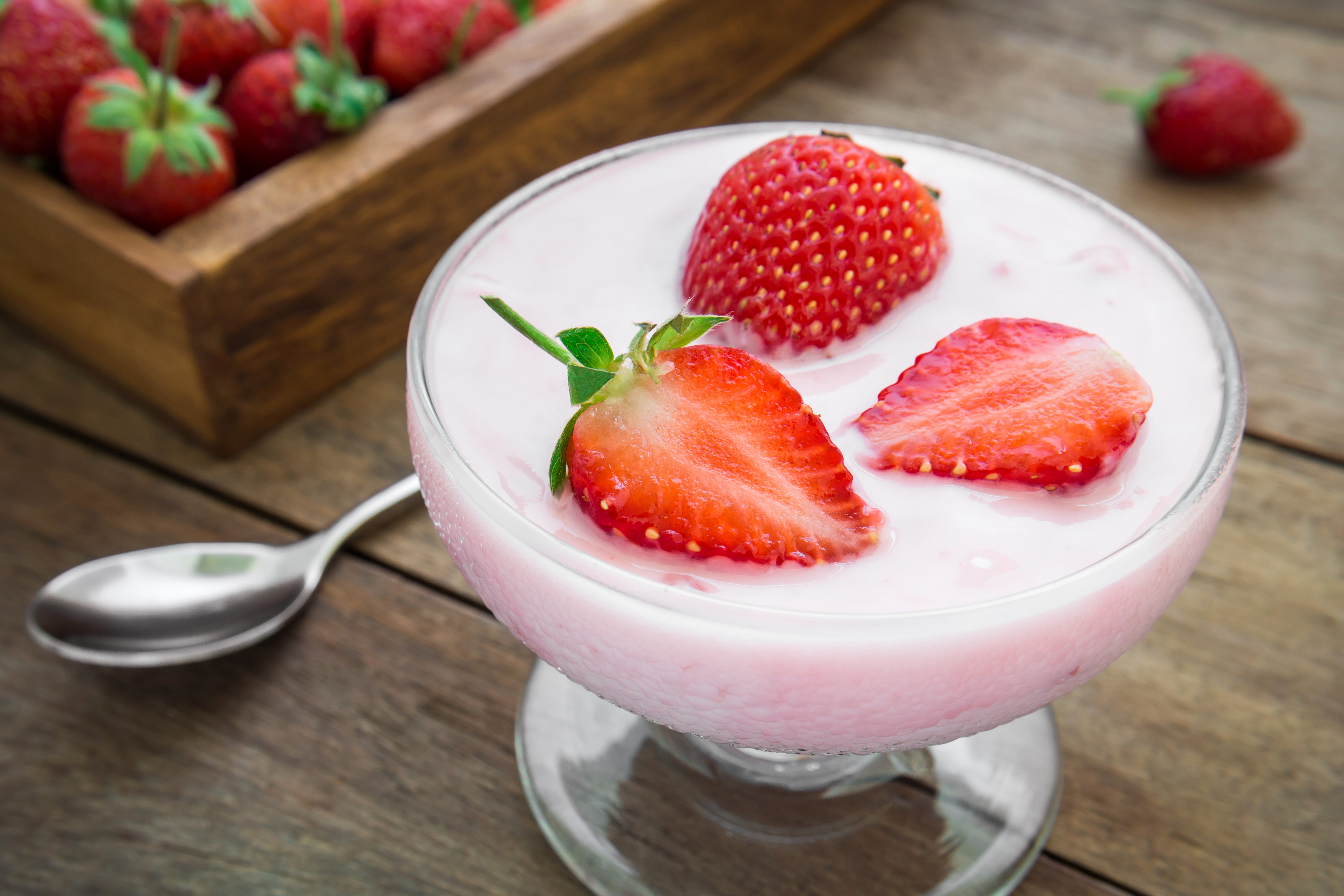 Strawberry Yogurt Dessert with Fresh Strawberries HD Wallpaper