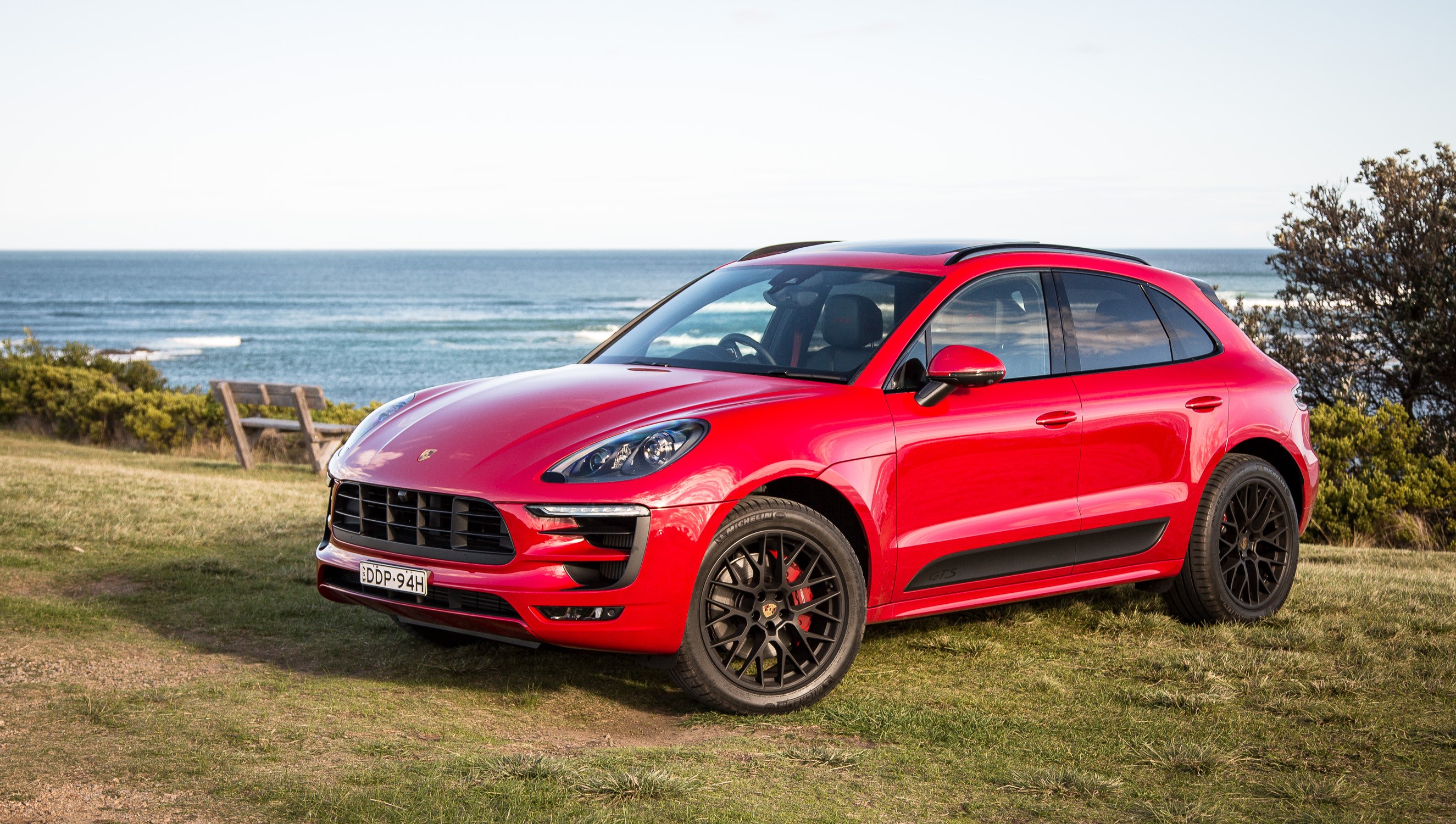 Red 2016 Porsche Macan GTS by the ocean HD Wallpaper