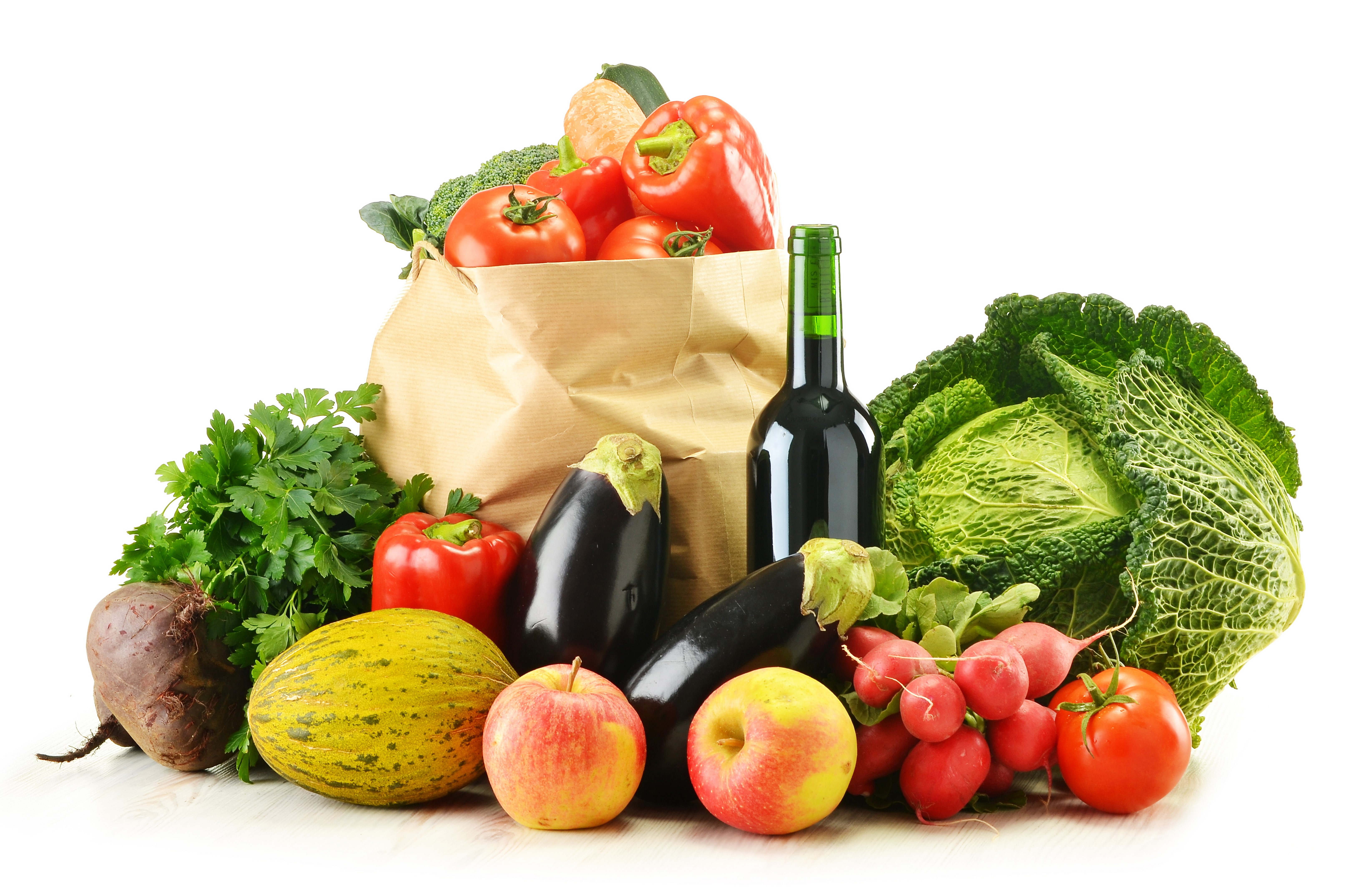 Vegetables, Fruits, and Wine Bottle HD Wallpaper