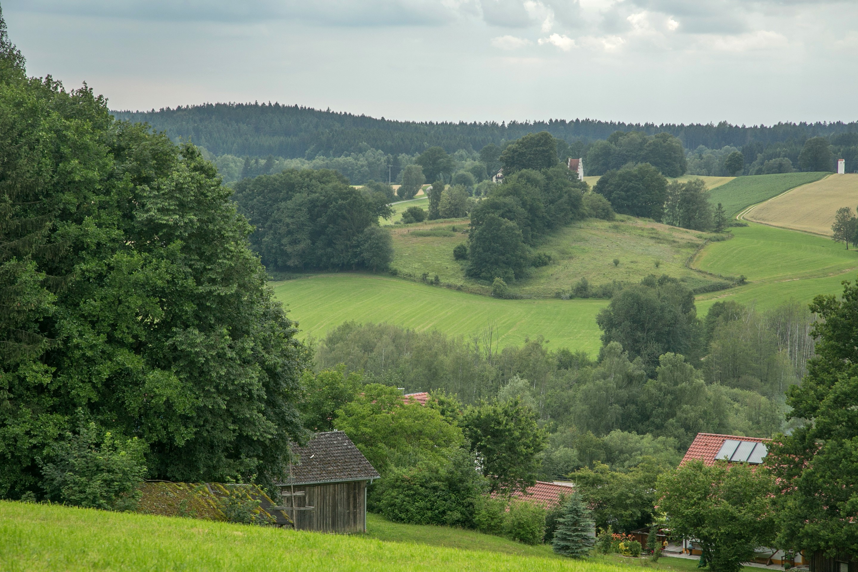 Rural landscape with fields and houses in Germany HD Wallpaper