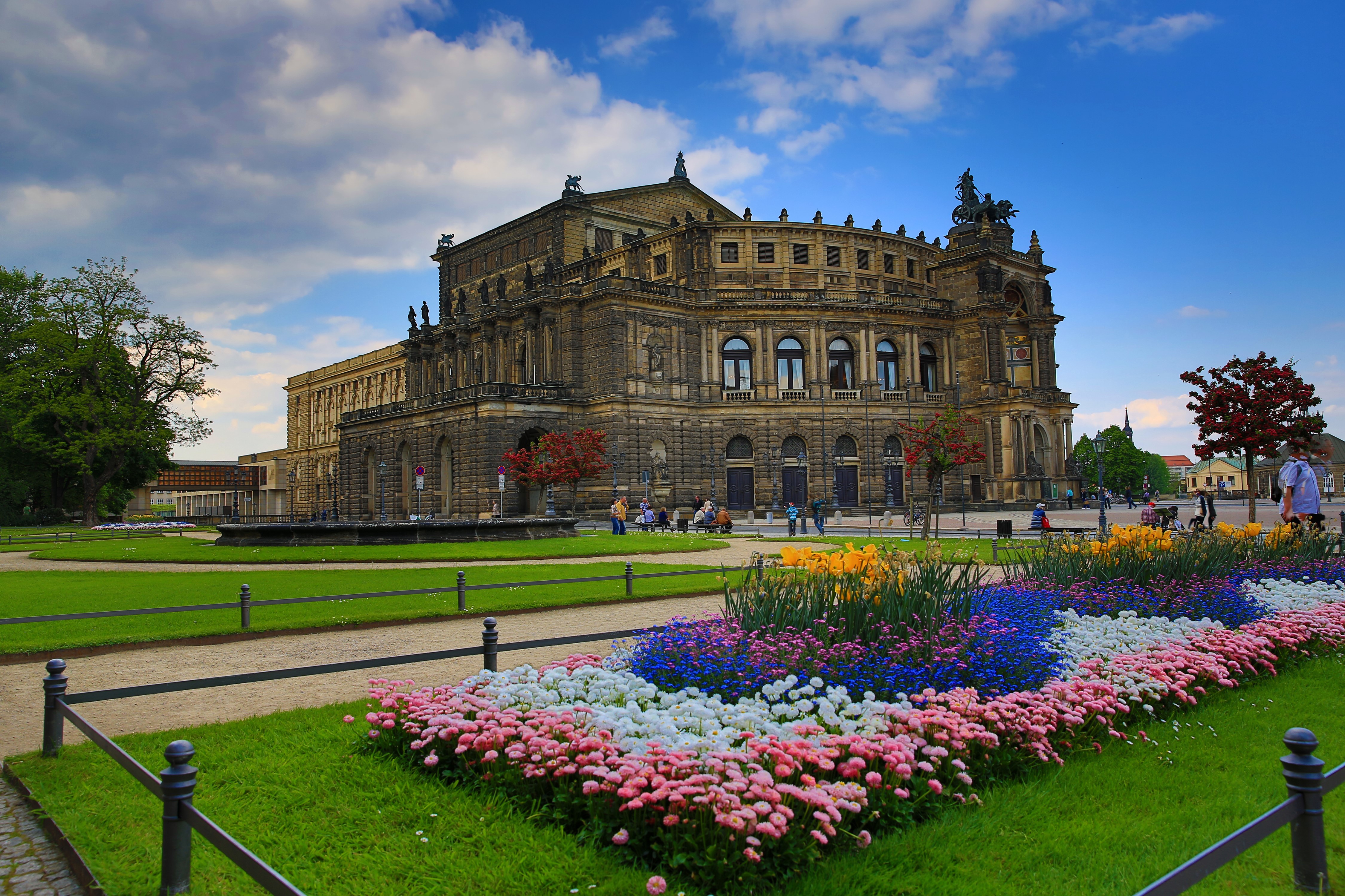 Semperoper Dresden Germany with Flower Garden HD Wallpaper