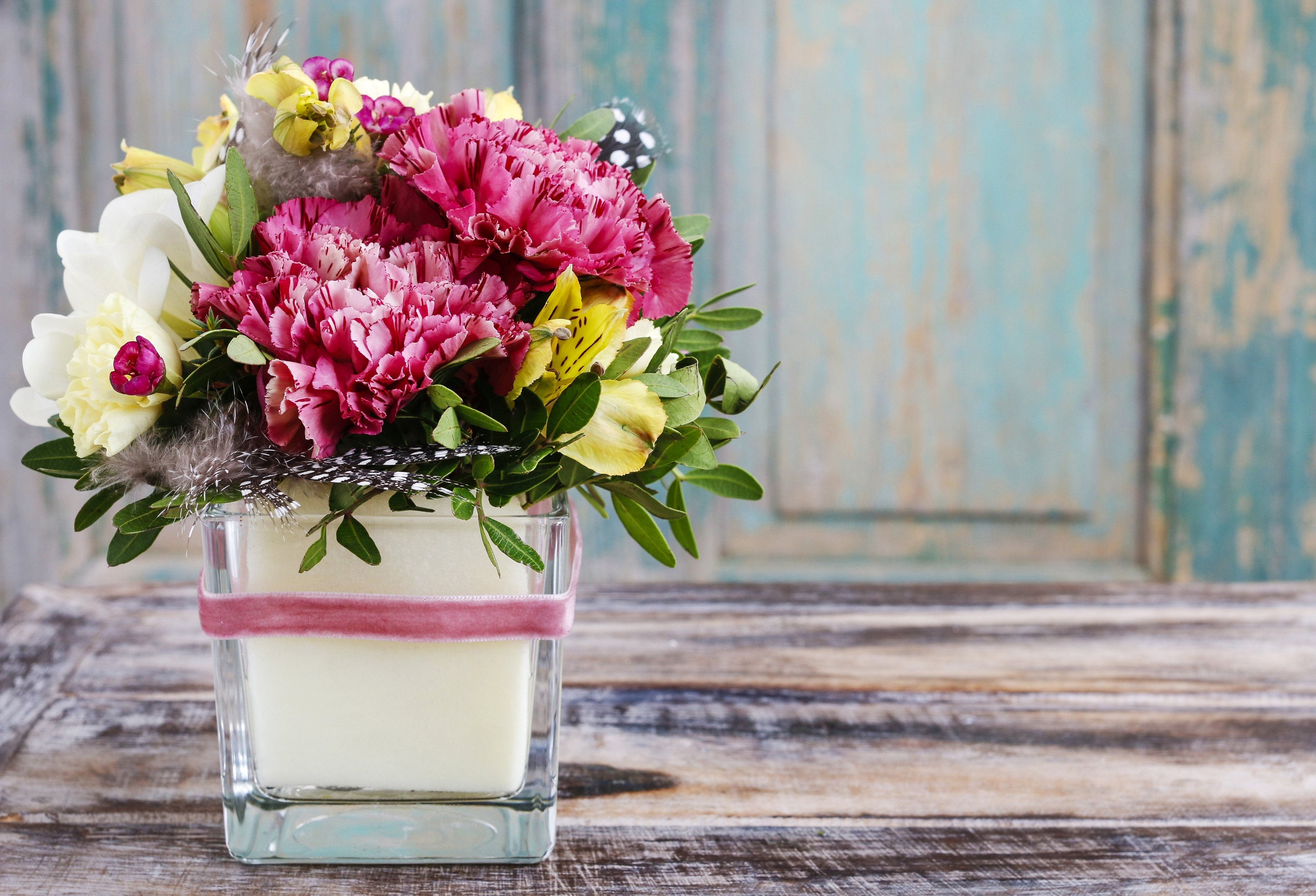 Bouquet of Carnations, Peonies, and Alstroemeria in a vase HD Wallpaper