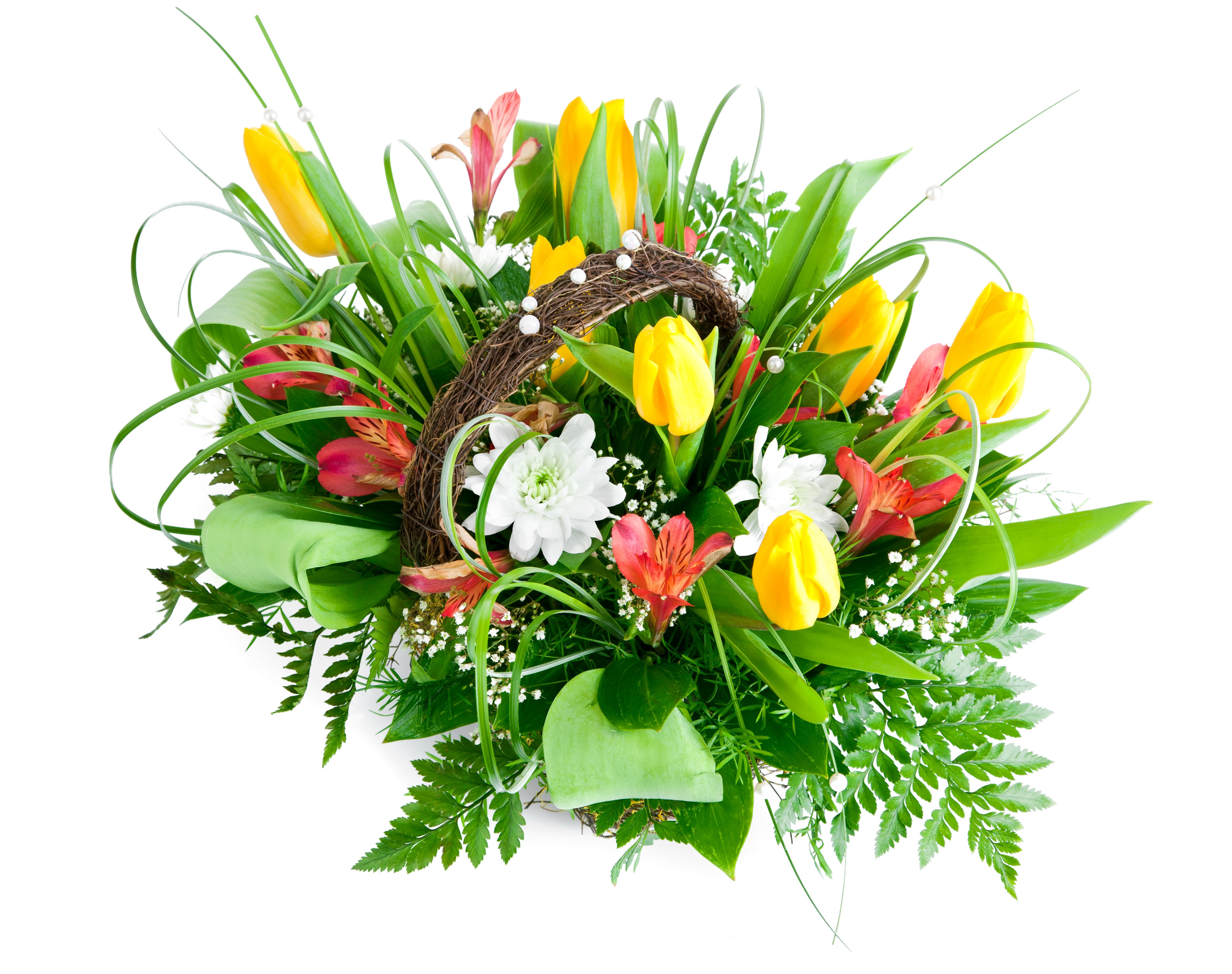 Bouquet of Tulips and Alstroemeria with White Chrysanthemums HD Wallpaper