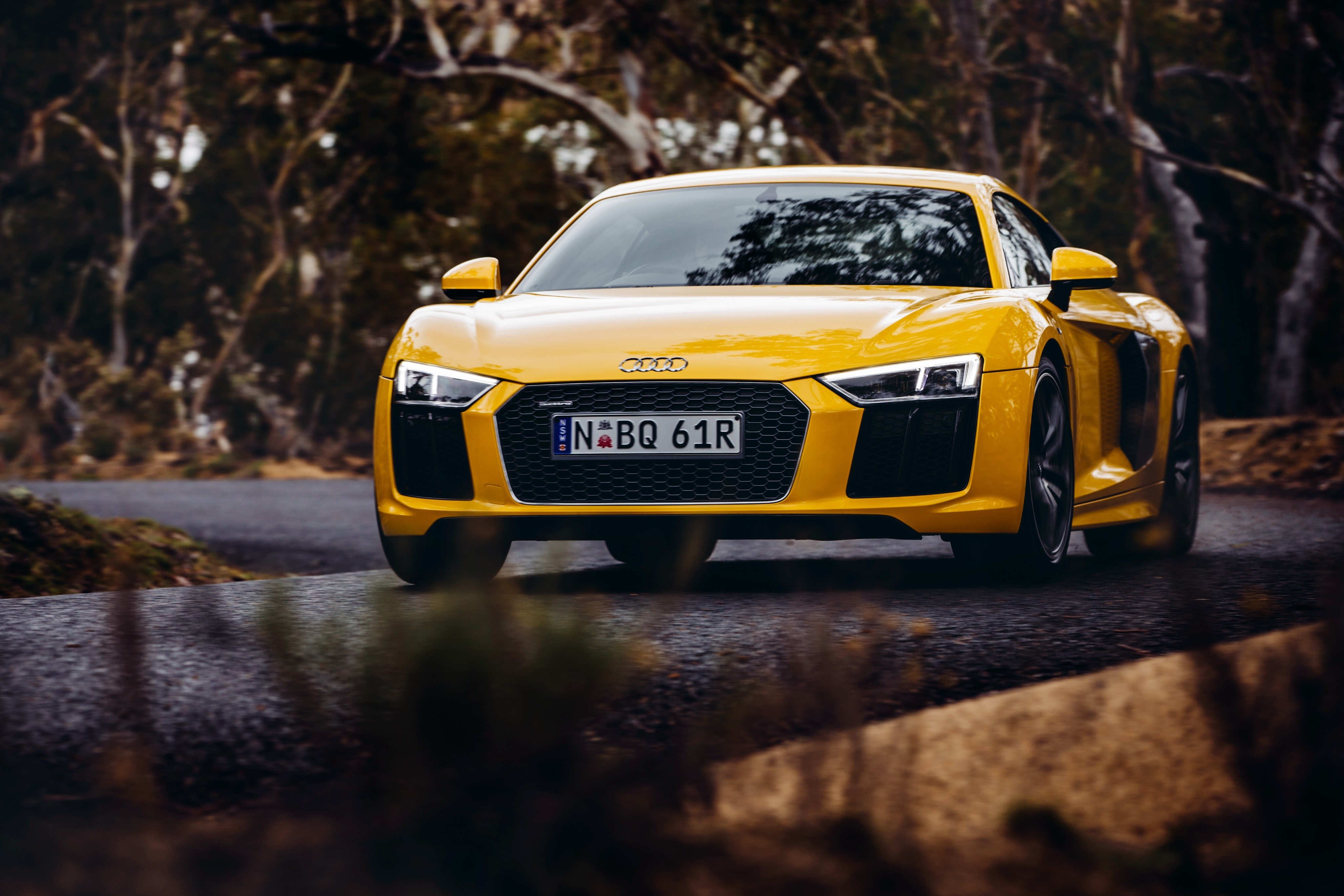 Yellow Audi R8 V10 on a Road HD Wallpaper