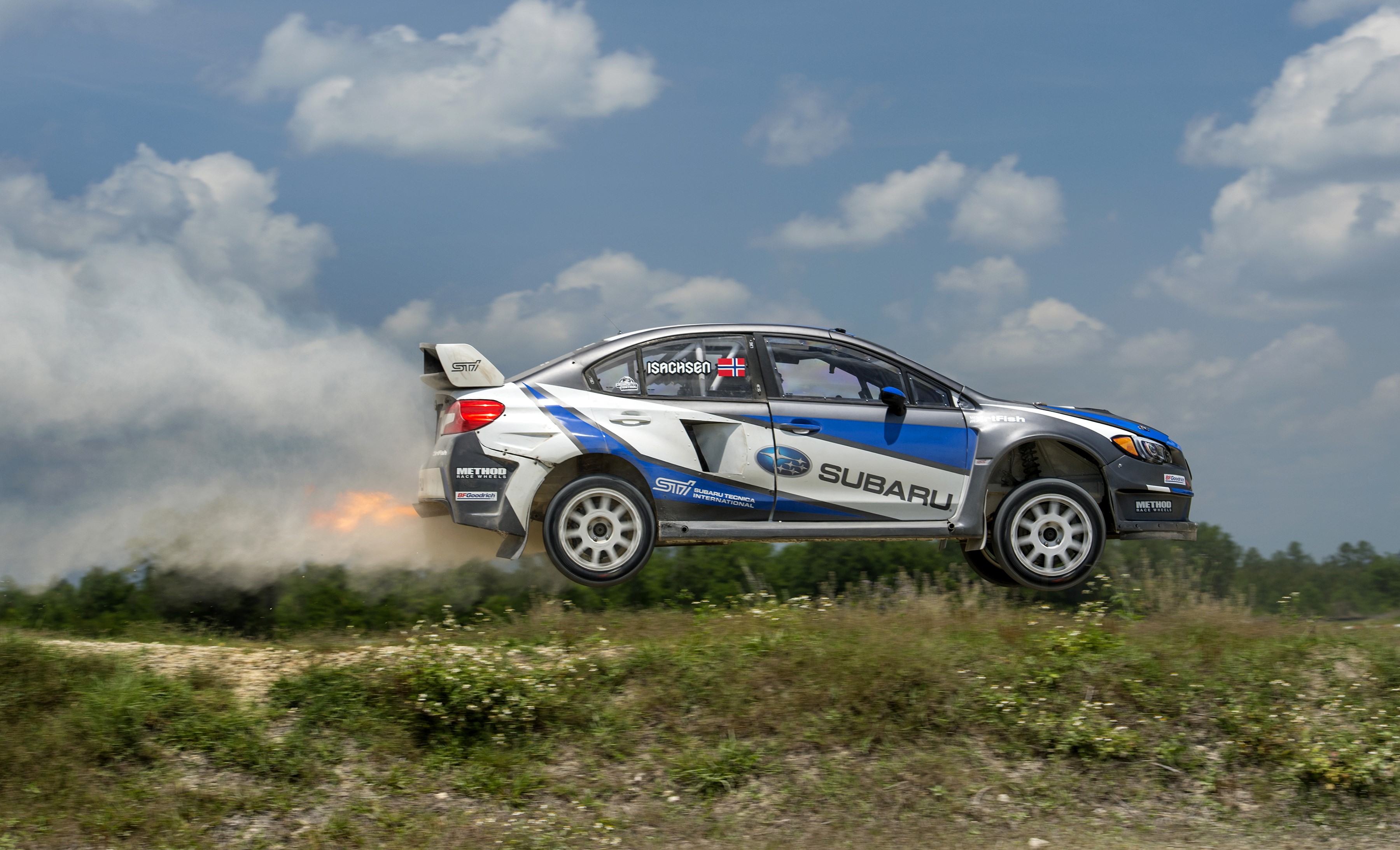 Subaru WRX STI Rally Car in Mid-Air HD Wallpaper