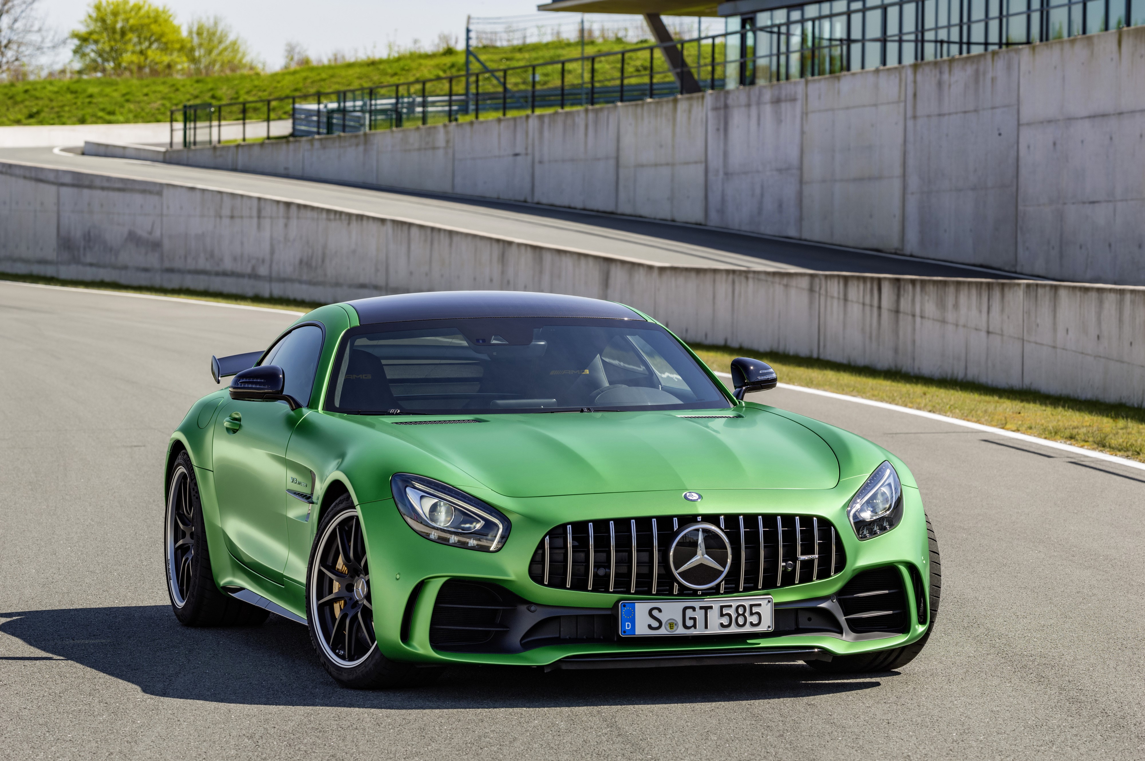 Green 2016 Mercedes-Benz AMG GT R on a Racetrack HD Wallpaper
