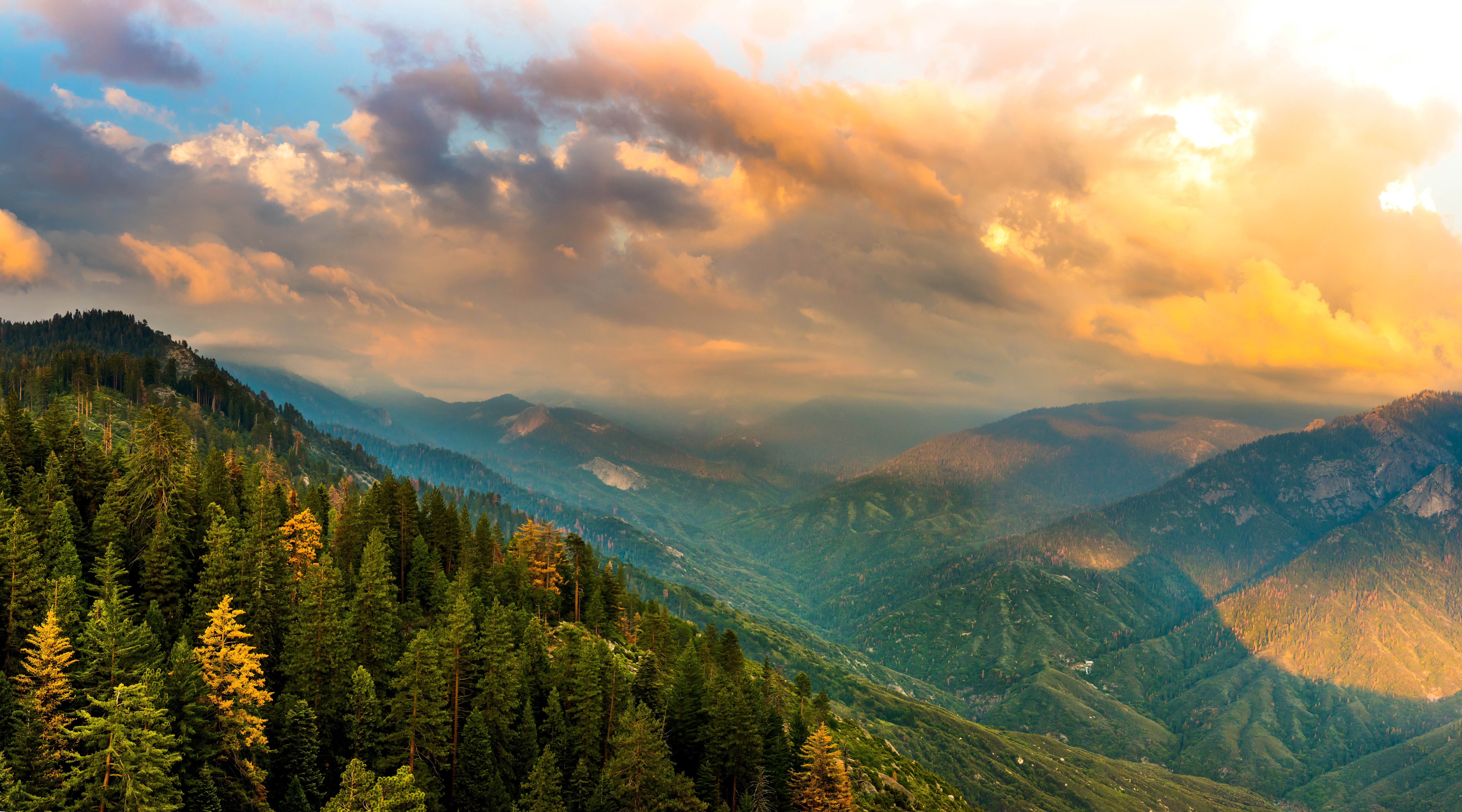 Kings Canyon National Park Mountains and Forests at Sunset HD Wallpaper