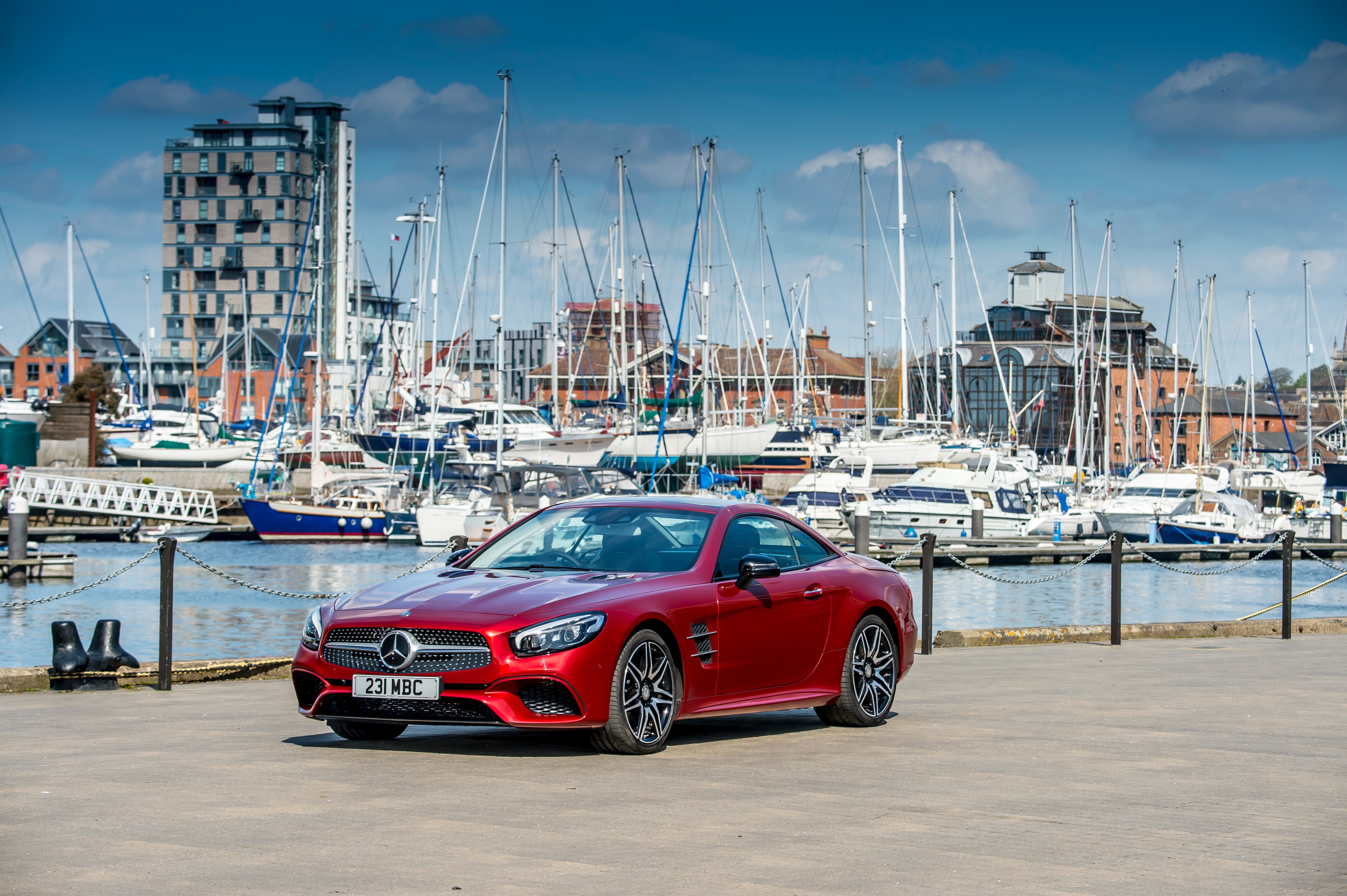 Red Mercedes-Benz AMG SL-Class Roadster R231 in Marina HD Wallpaper