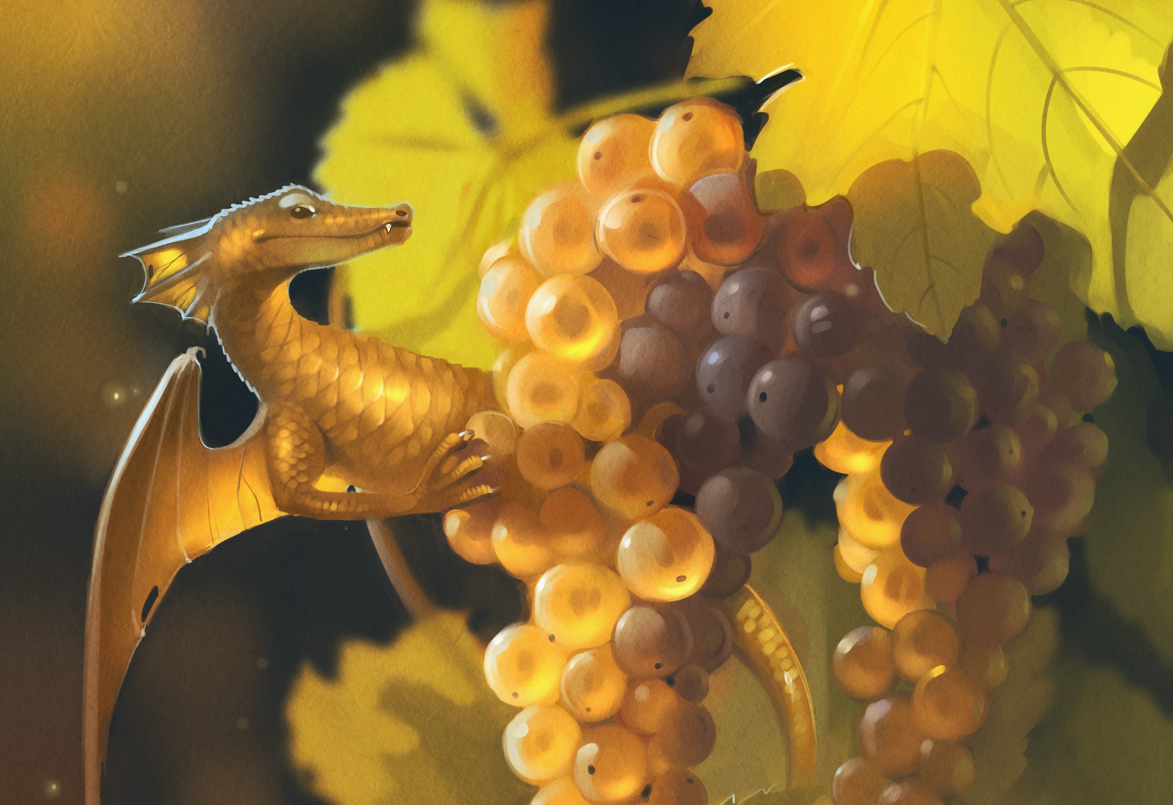 Dragon on Grapes HD Wallpaper