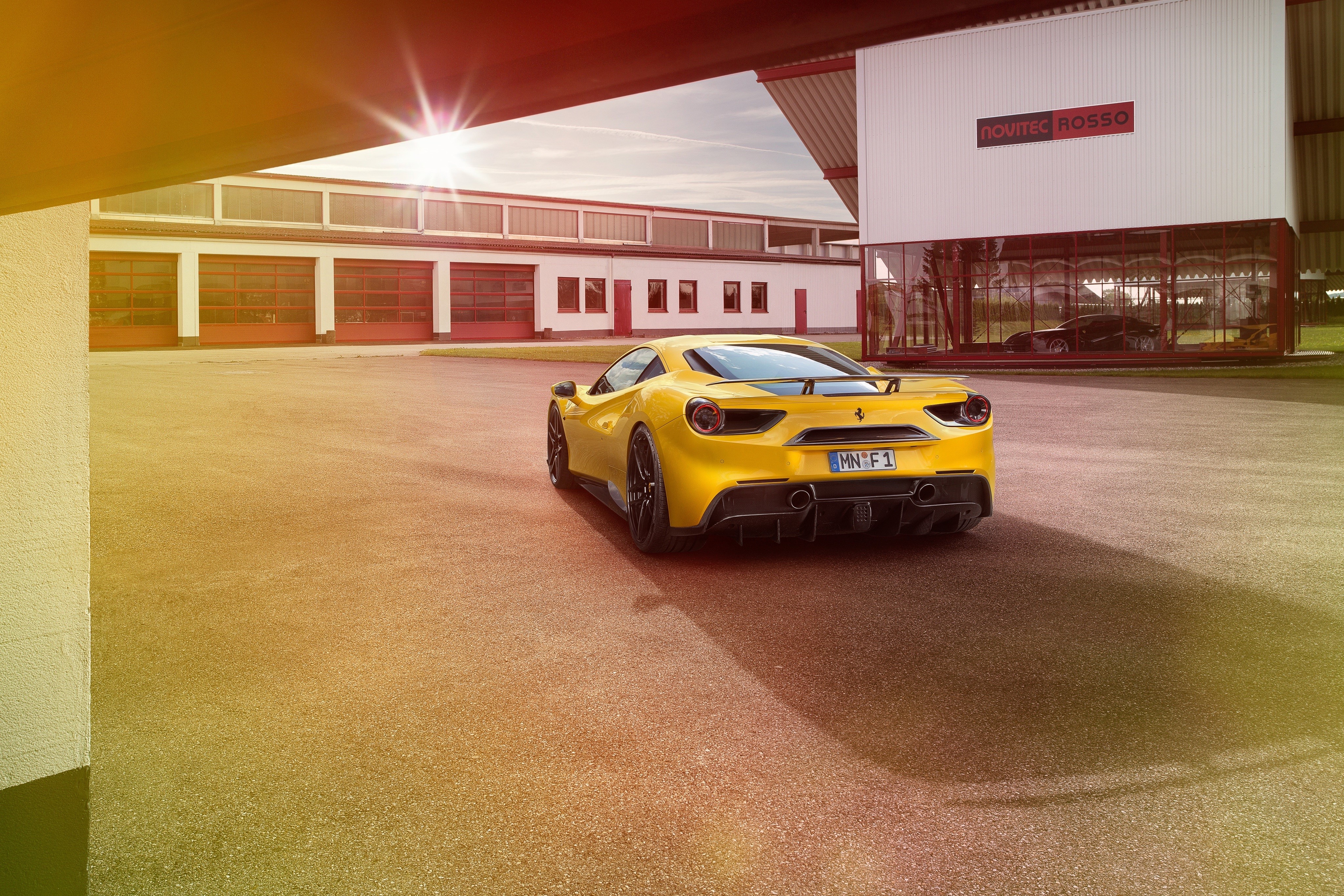 Yellow Novitec Rosso Ferrari 488 GTB back view HD Wallpaper