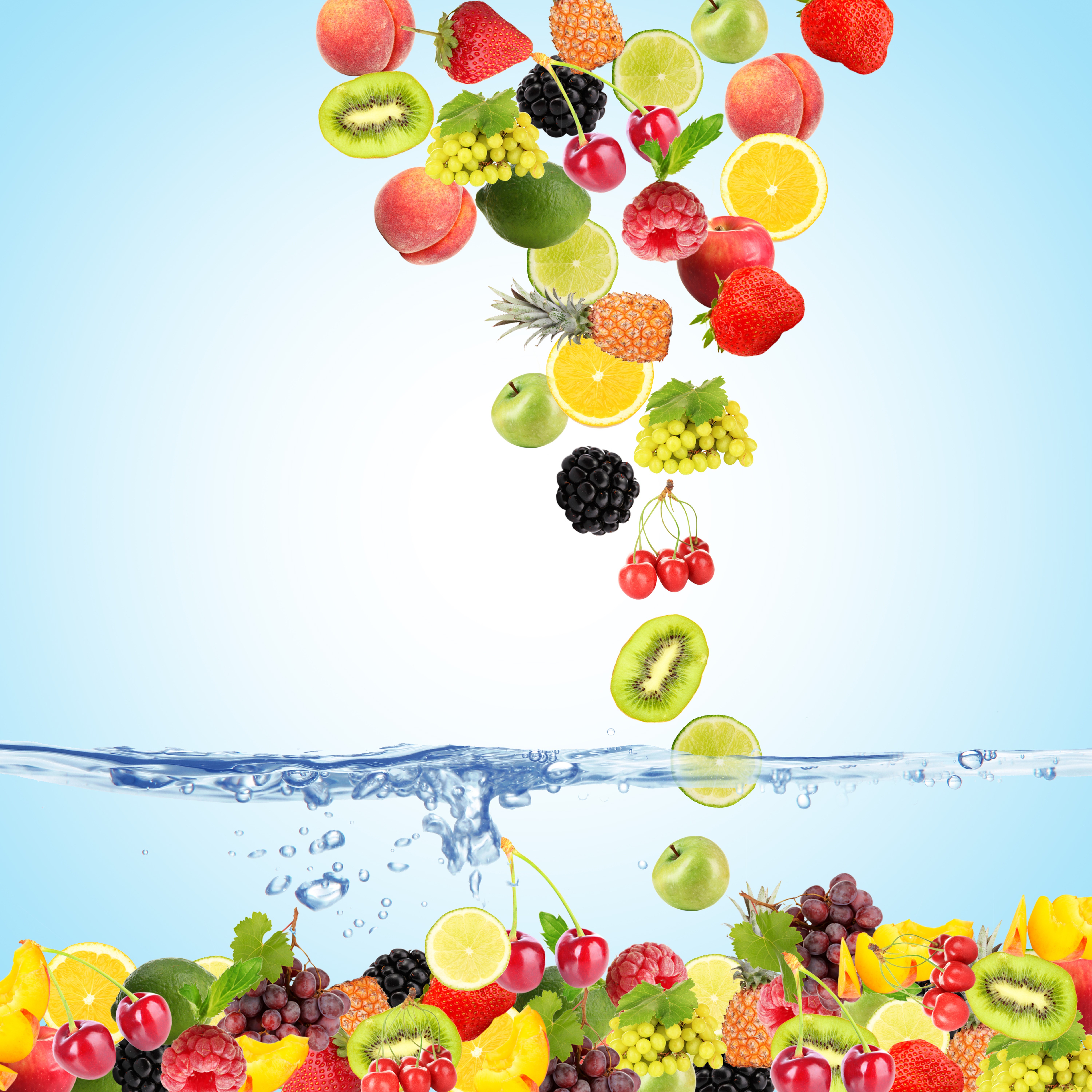 Fruits Falling into Water HD Wallpaper