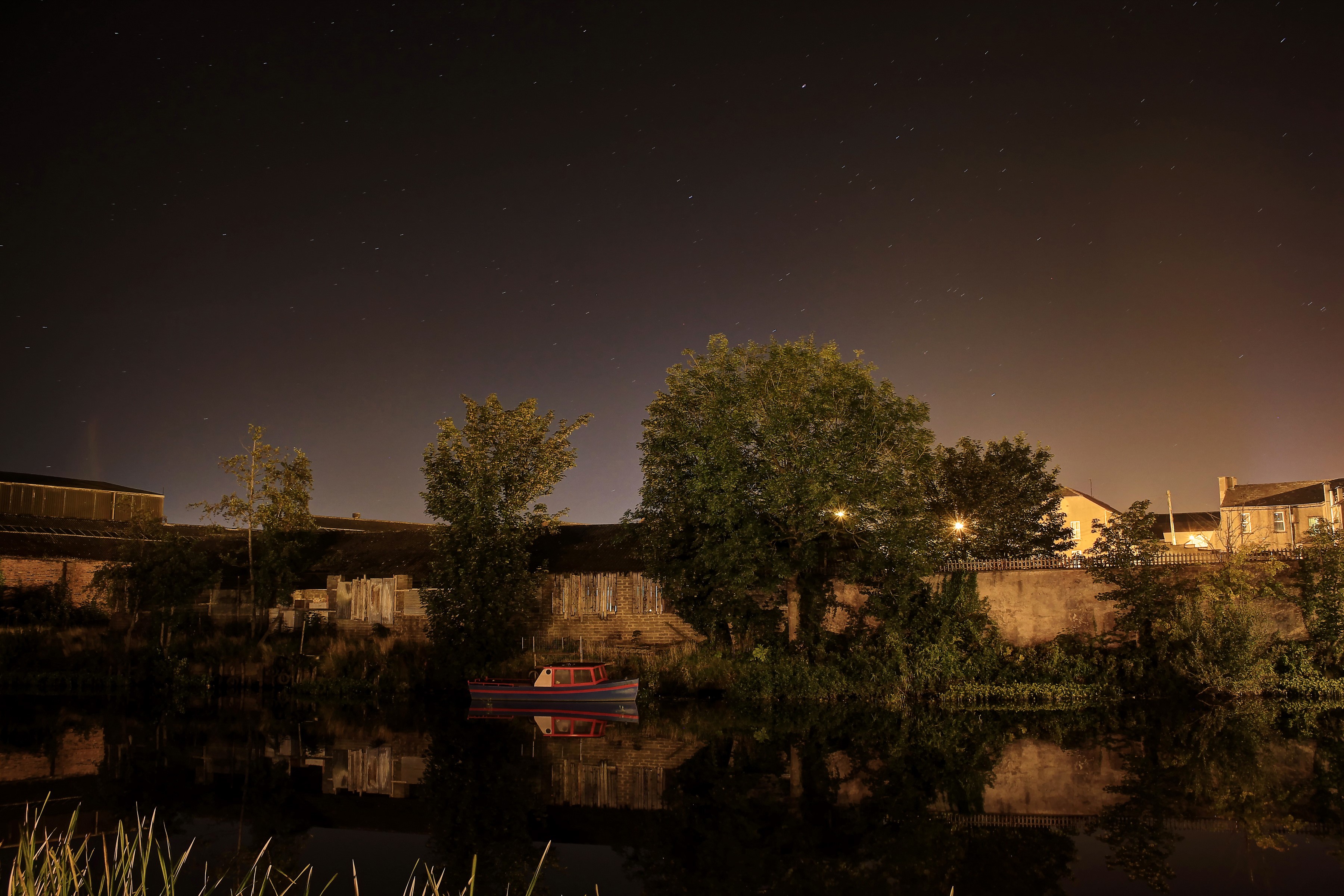 Boat on River Bann at Night HD Wallpaper