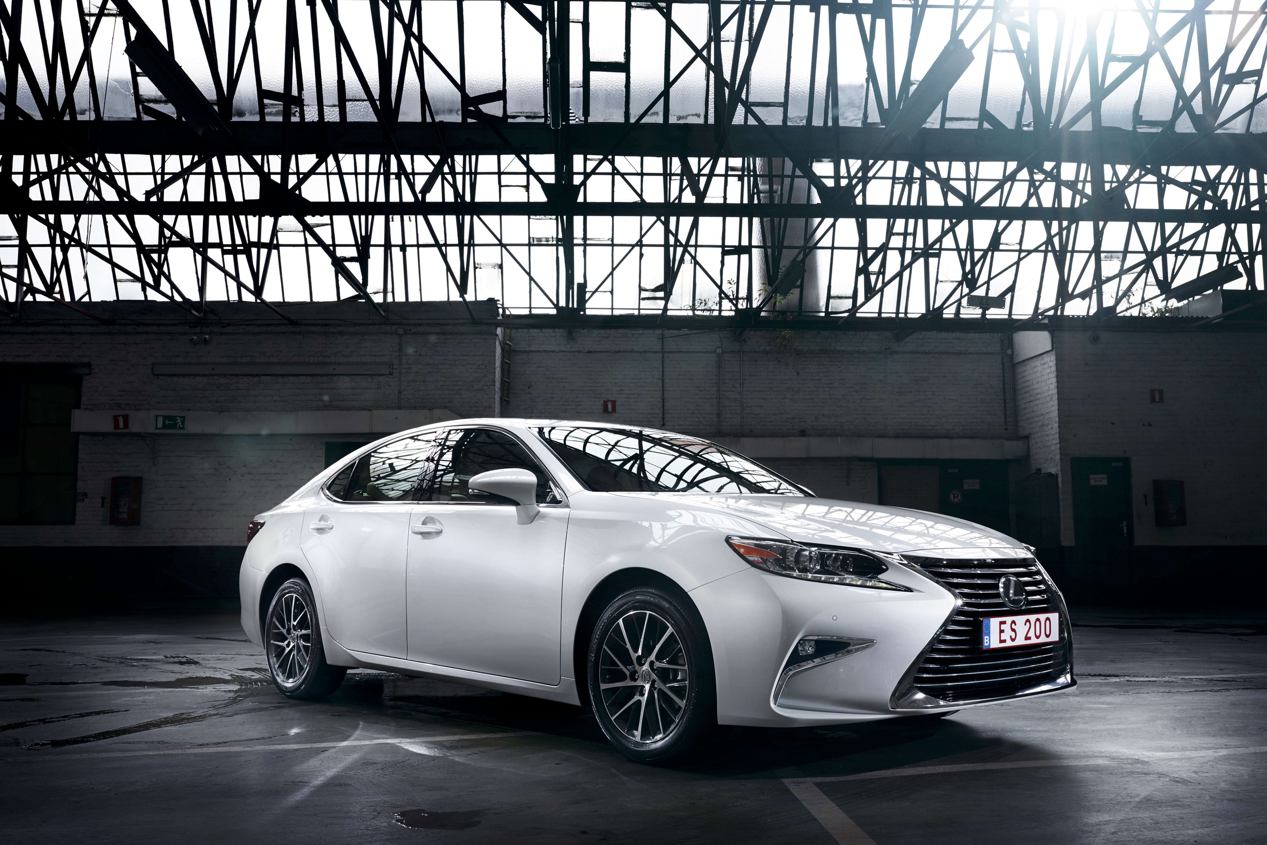 White Lexus ES 200 in industrial building HD Wallpaper