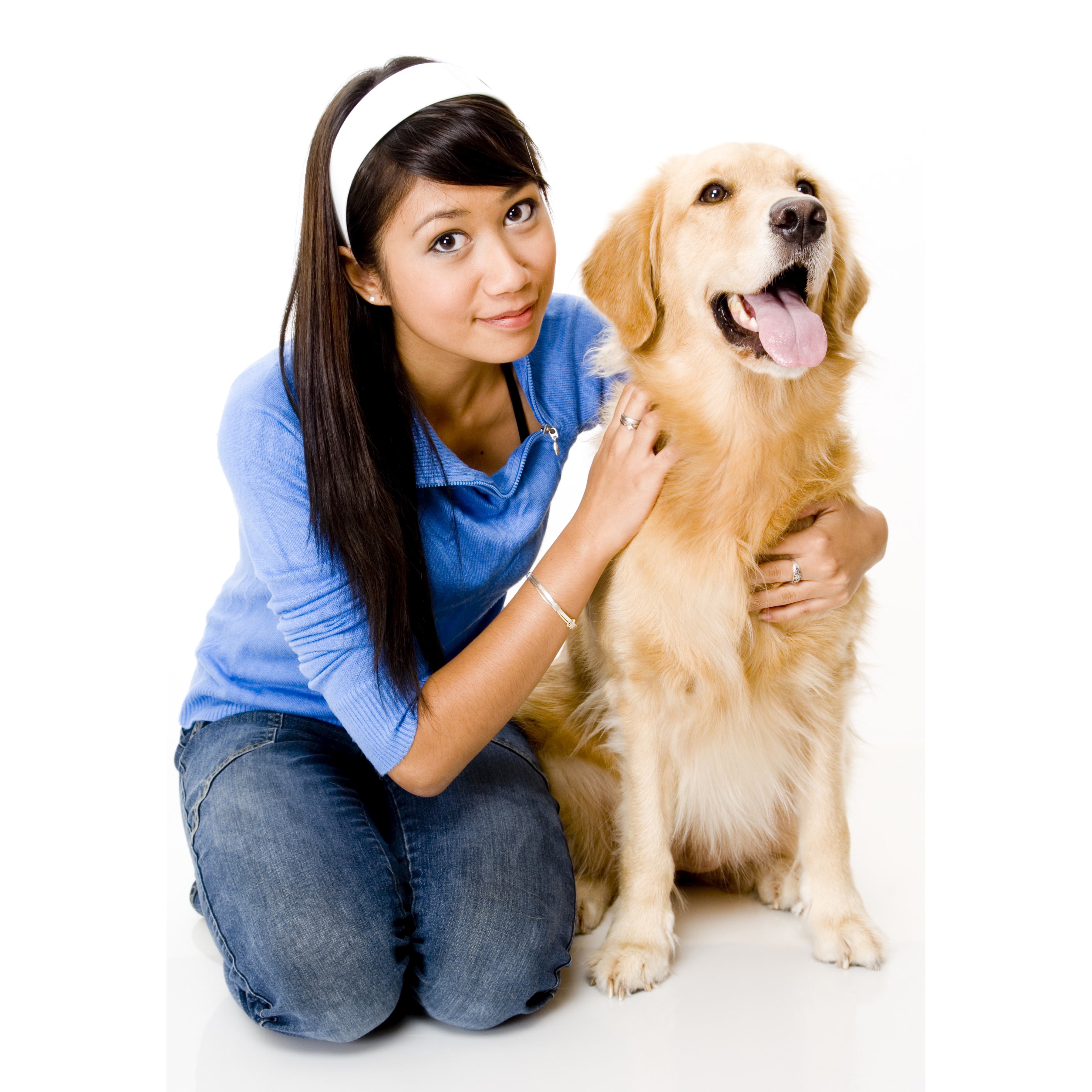 Young woman and Golden Retriever dog HD Wallpaper
