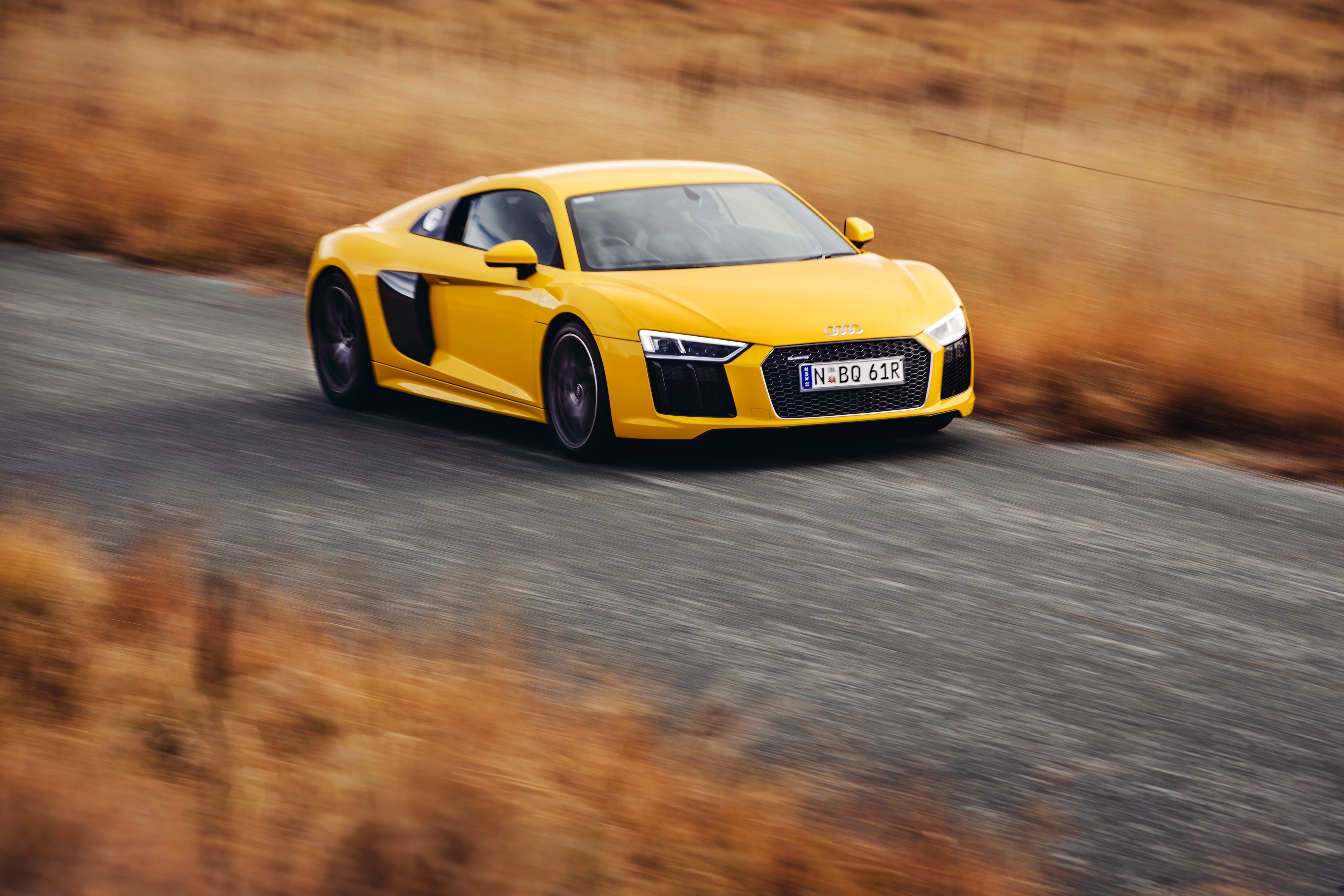 Yellow Audi R8 V10 on a Road HD Wallpaper