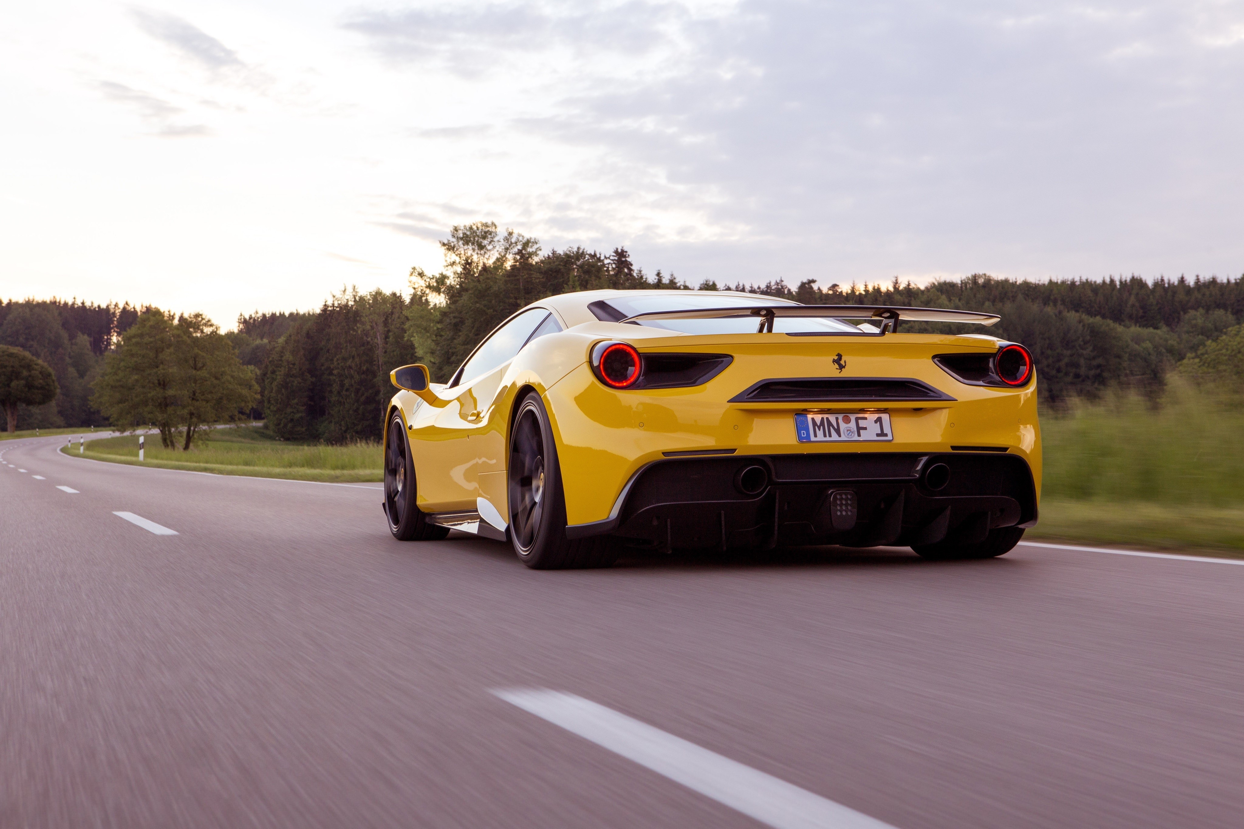 Yellow Novitec Rosso 488 GTB Ferrari on Road HD Wallpaper