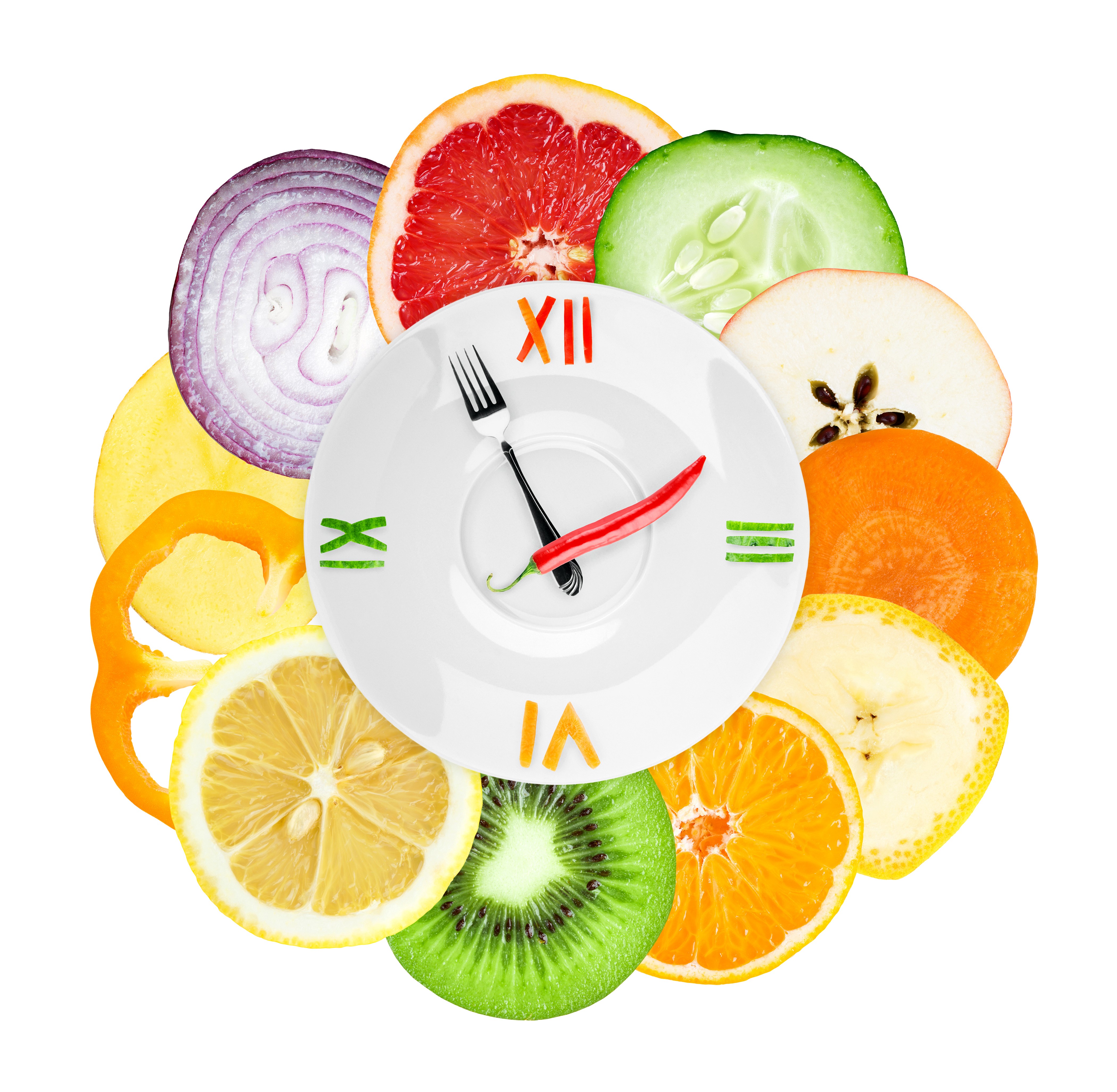 Clock made of fruits and vegetables HD Wallpaper