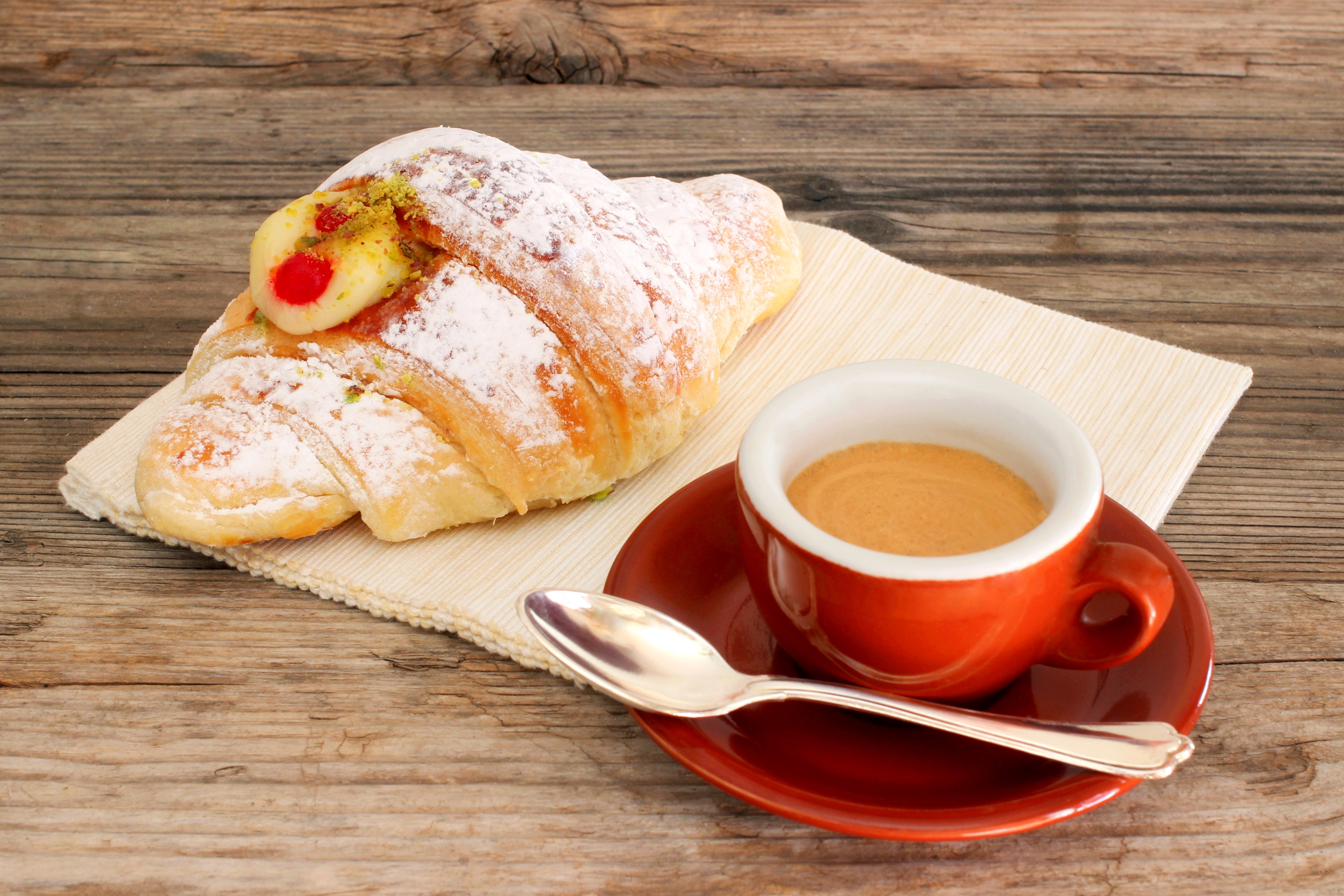 Croissant with cream and coffee HD Wallpaper