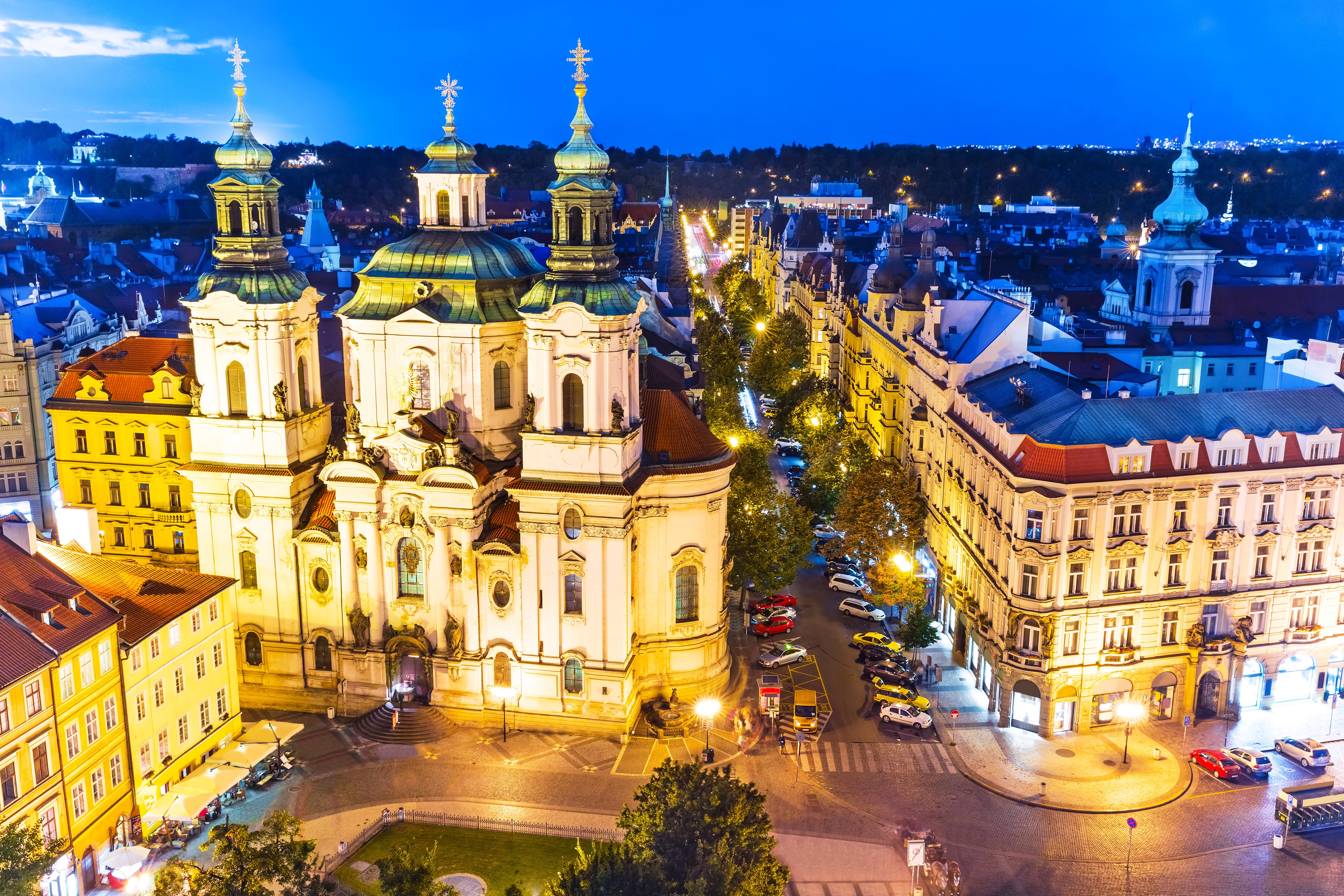 St. Nicholas Church in Prague, Czech Republic at Dusk HD Wallpaper