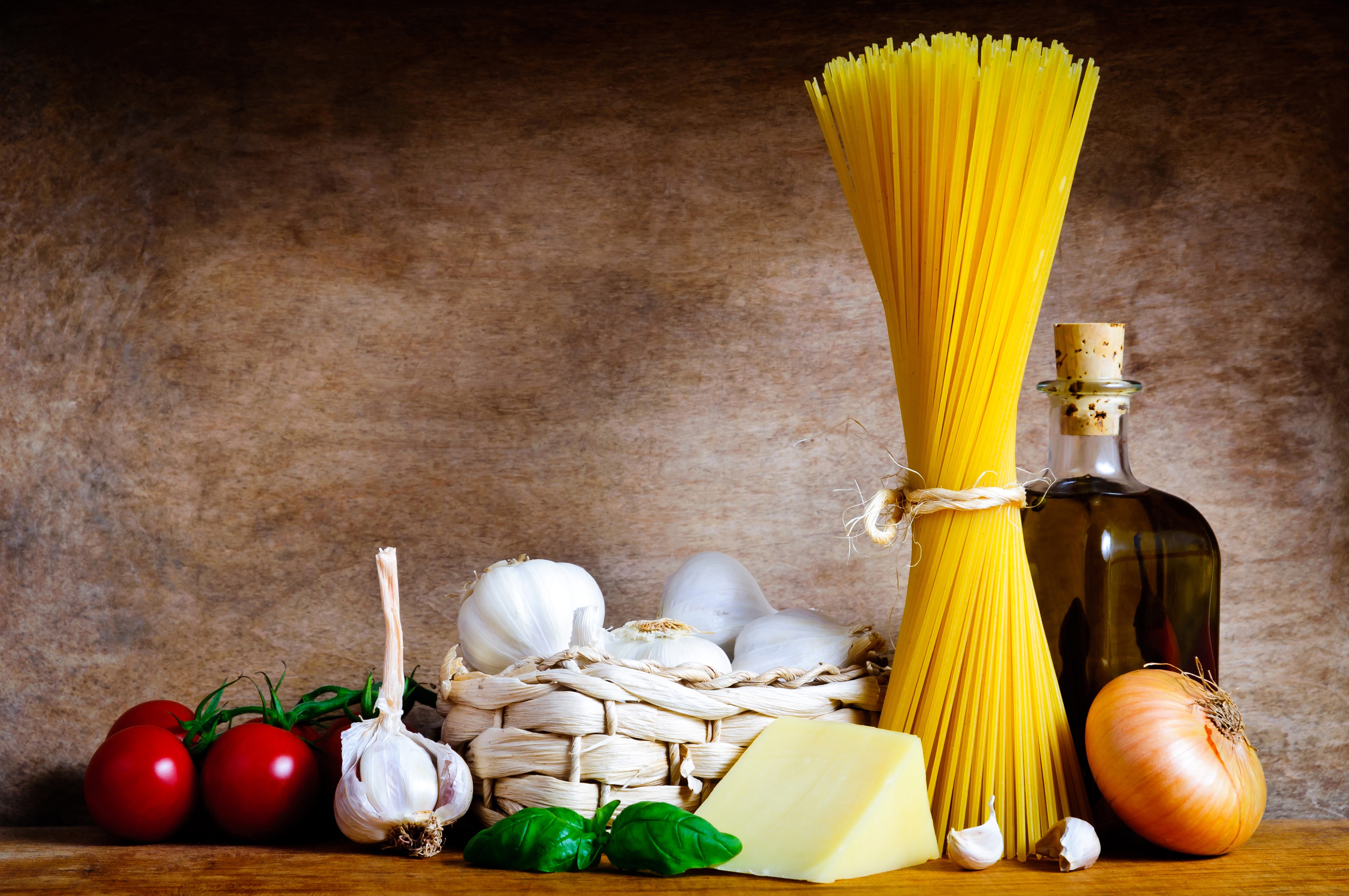 Still life of pasta ingredients HD Wallpaper