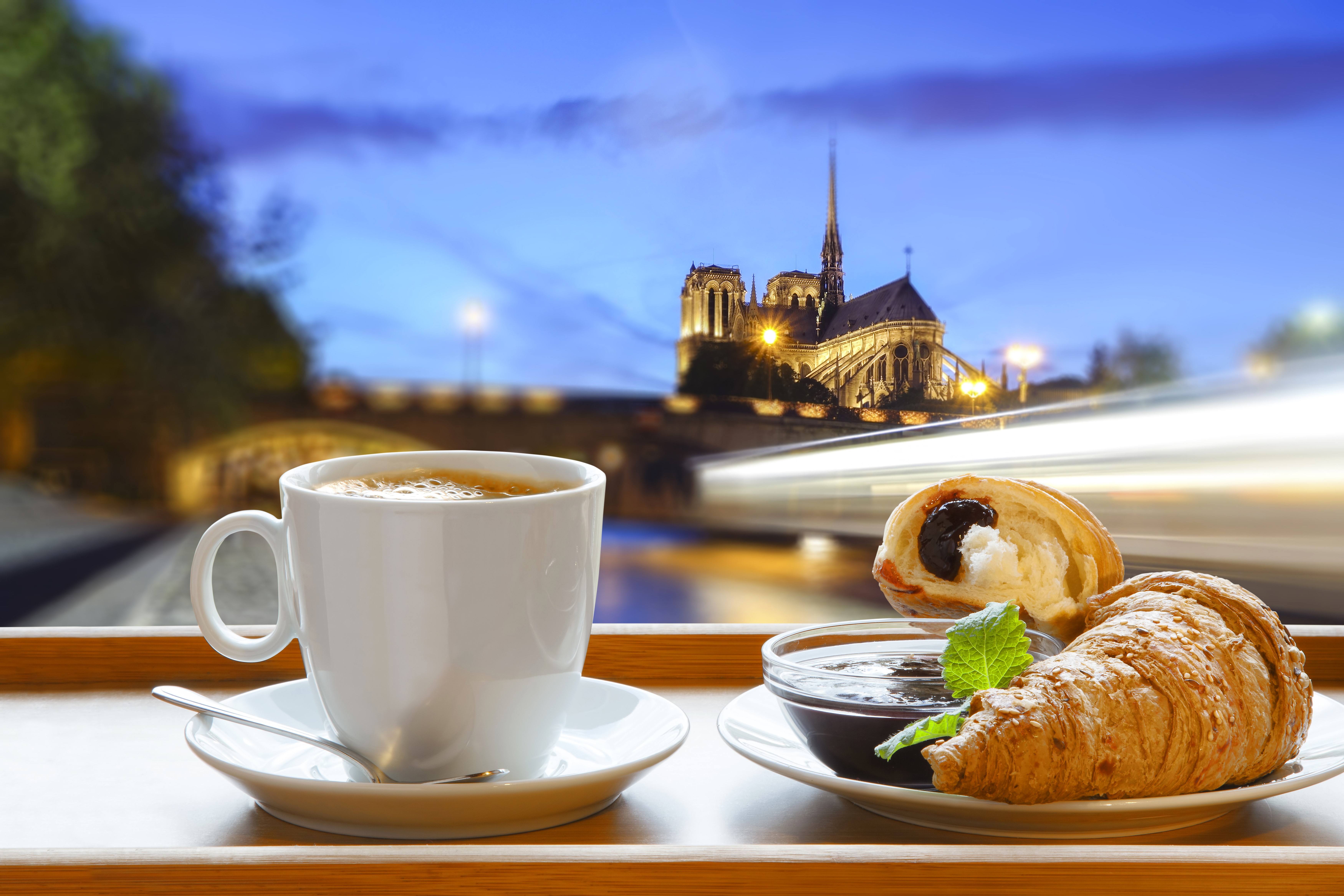 Coffee and Croissant with Notre Dame View HD Wallpaper