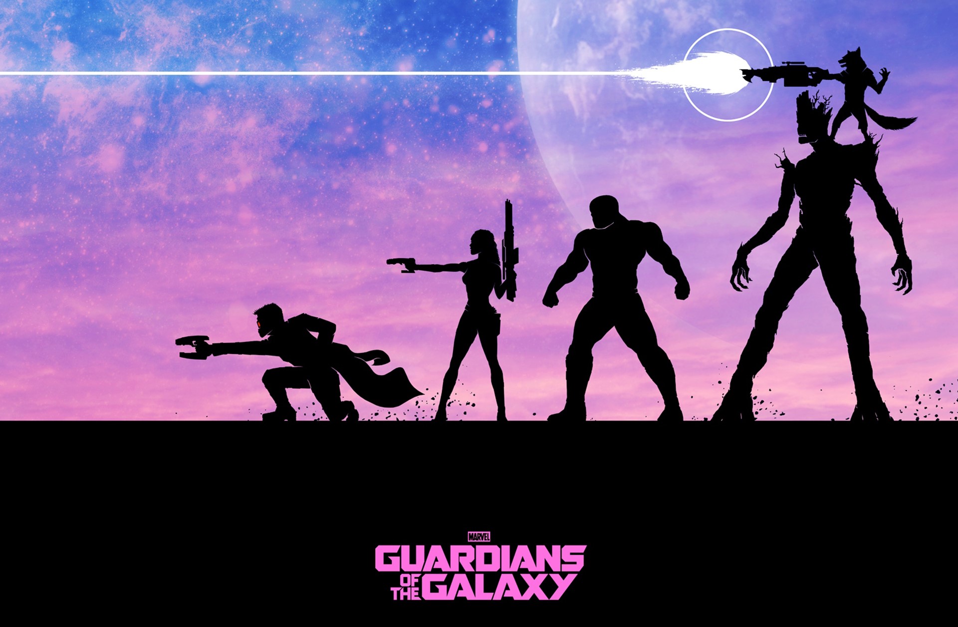 Guardians of the Galaxy silhouettes fighting HD Wallpaper