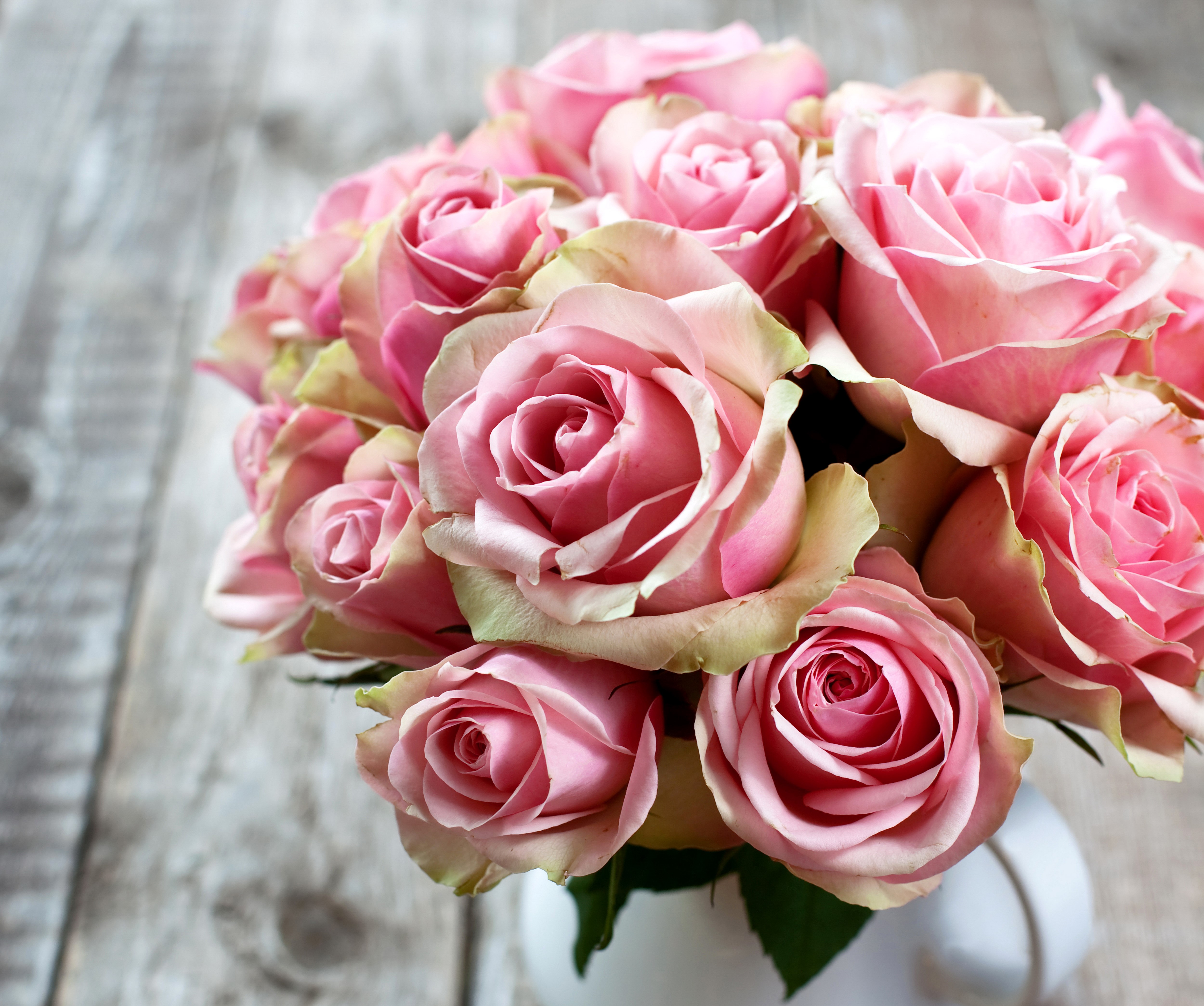 Bouquet of Pink Roses on Wooden Background HD Wallpaper