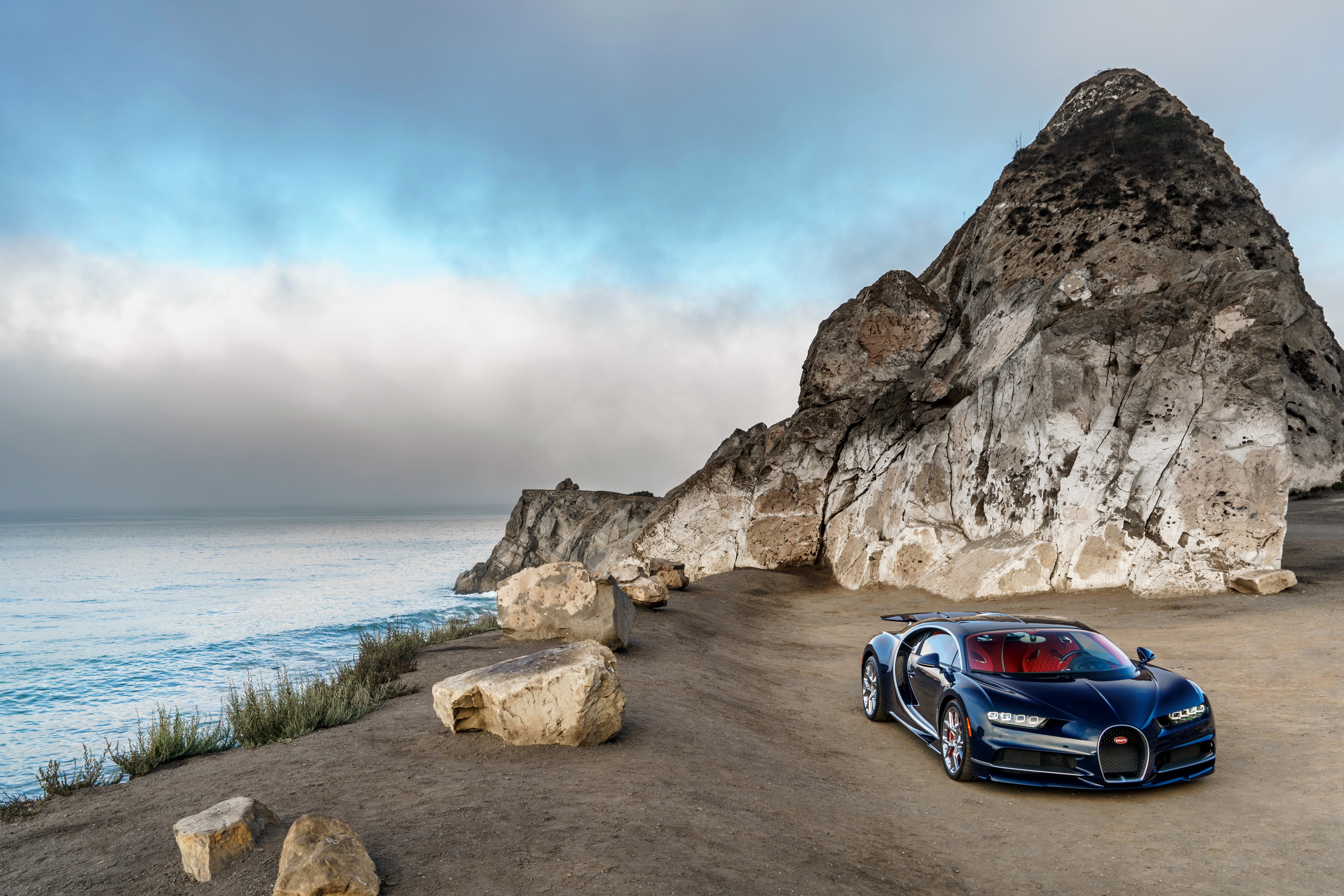 Bugatti Chiron on a rocky coast HD Wallpaper