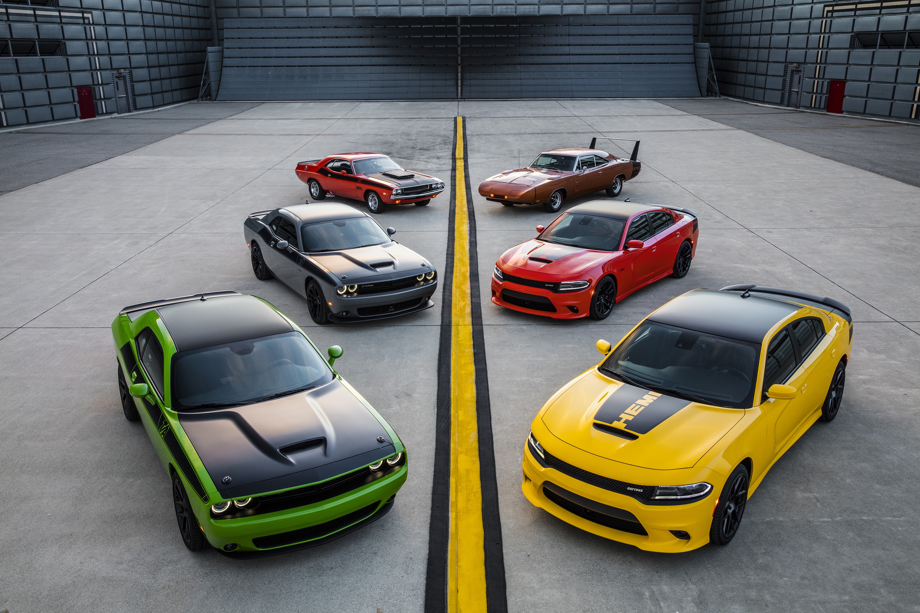 Dodge Challenger and Charger cars on asphalt HD Wallpaper