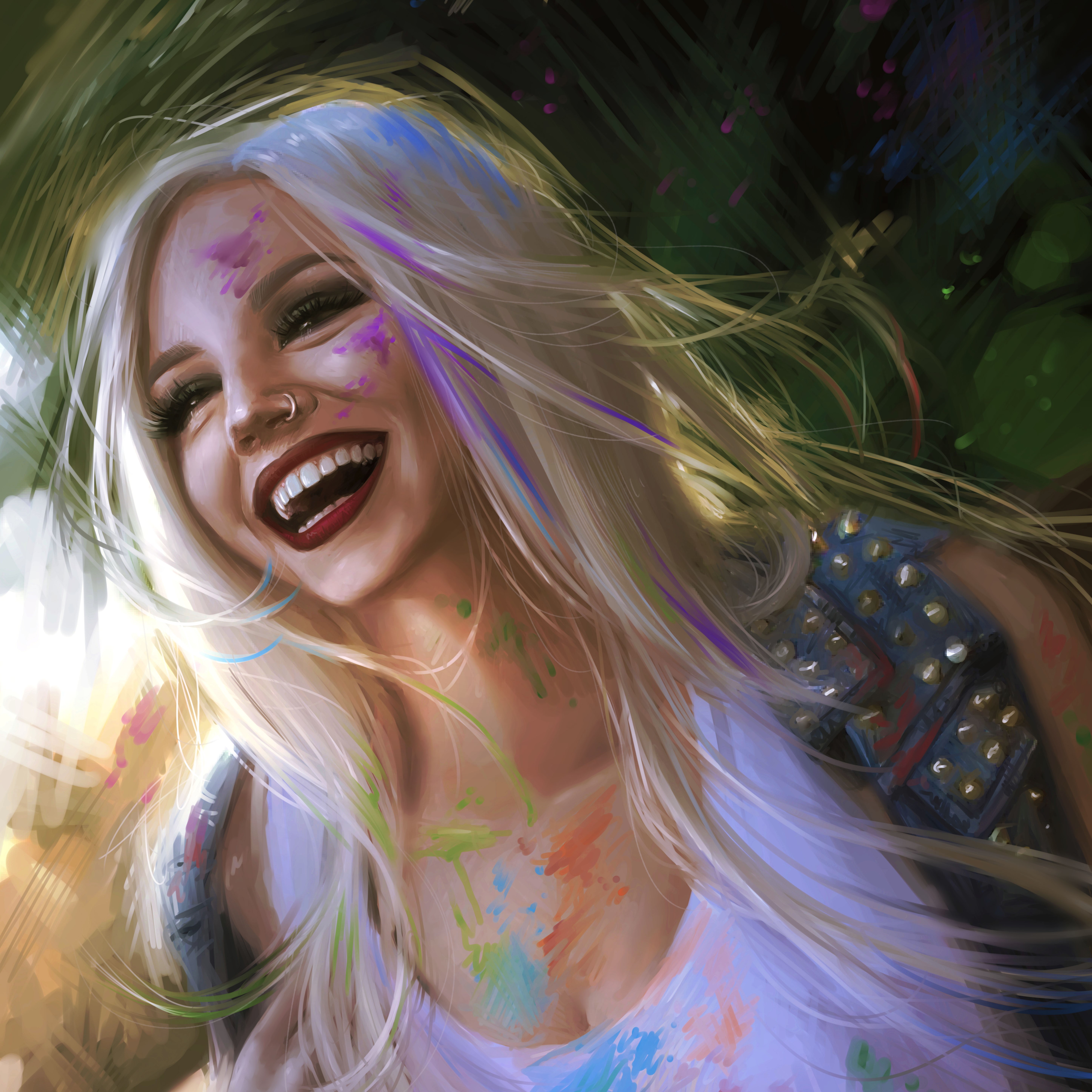Painting Art of a Blonde Girl Laughing HD Wallpaper
