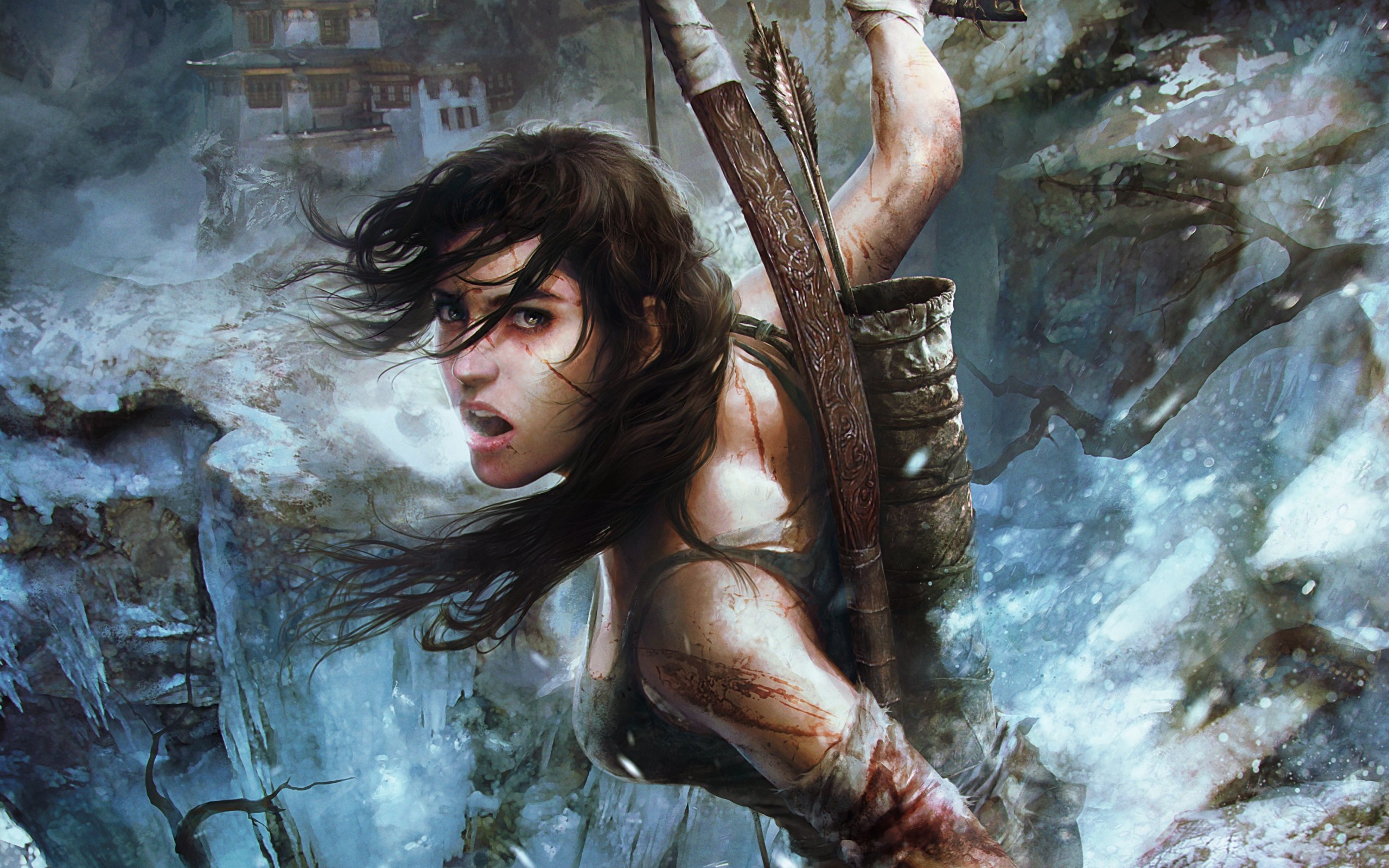 Lara Croft from Tomb Raider with bow and arrows HD Wallpaper