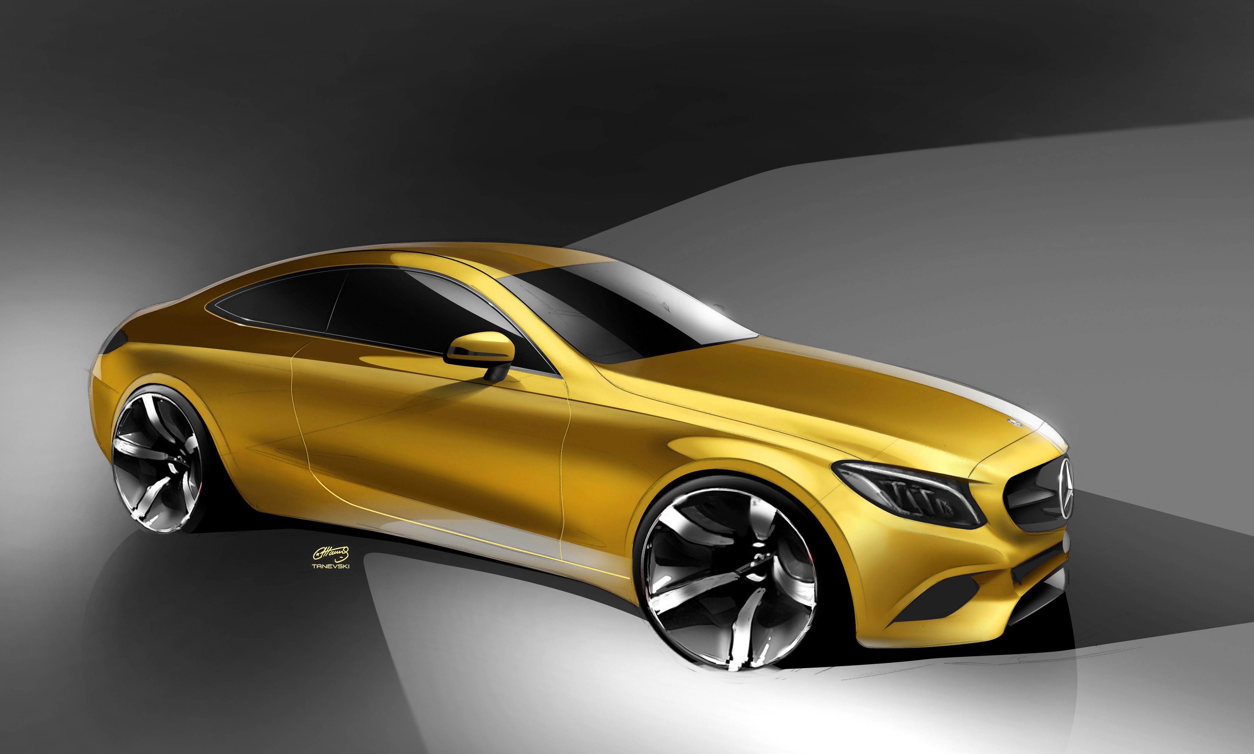 4K Mercedes-Benz C-Class C205 Coupe Gold HD Wallpaper