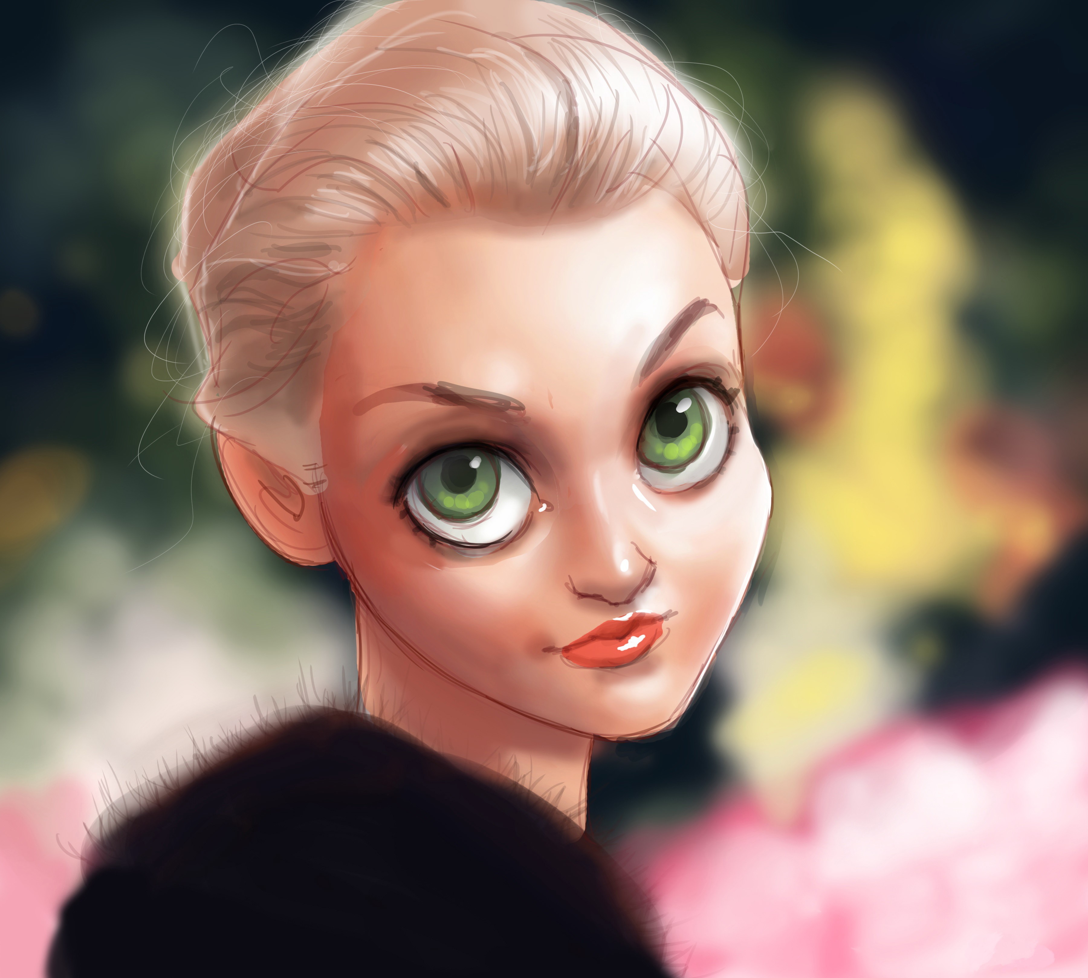 Painting of a blonde woman with green eyes HD Wallpaper