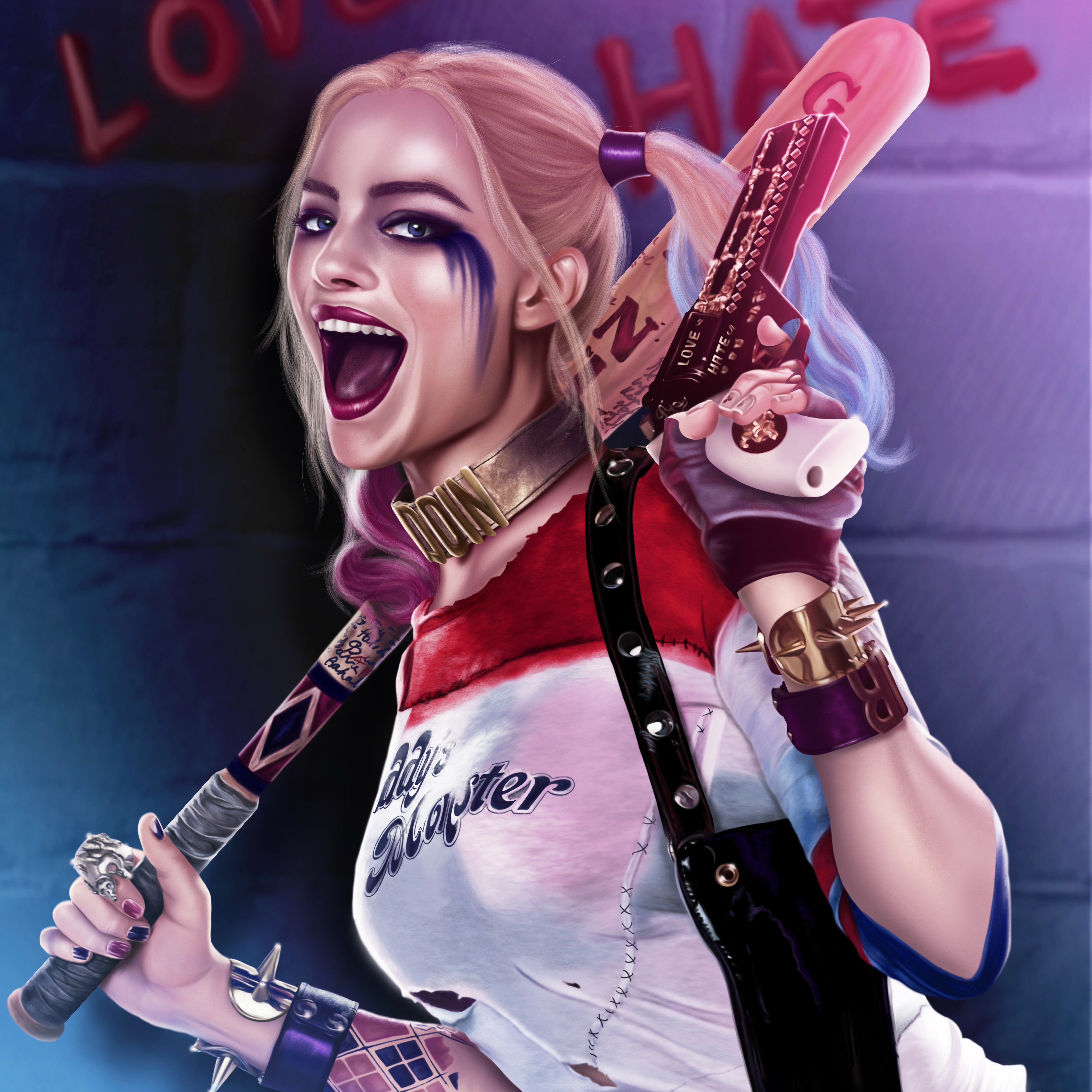 Harley Quinn from Suicide Squad with baseball bat and pistol HD Wallpaper