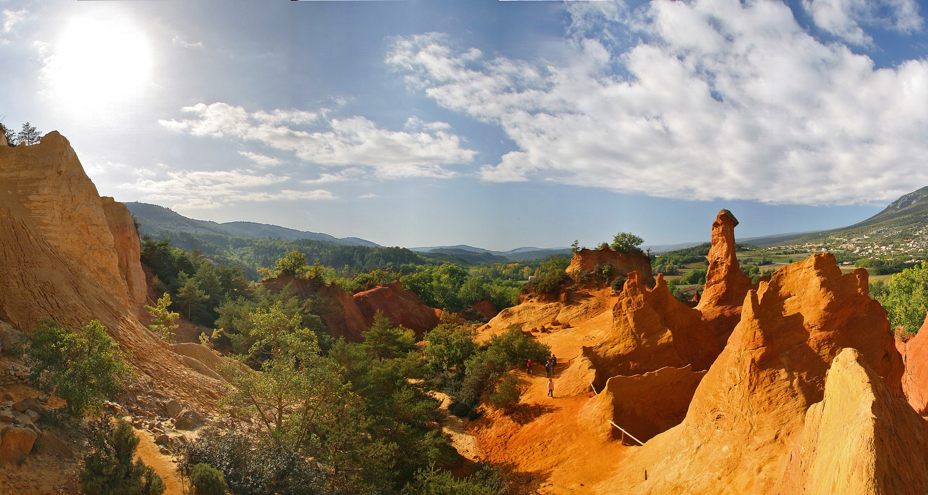 Ochre landscape with rock formations in Rustrel, France HD Wallpaper