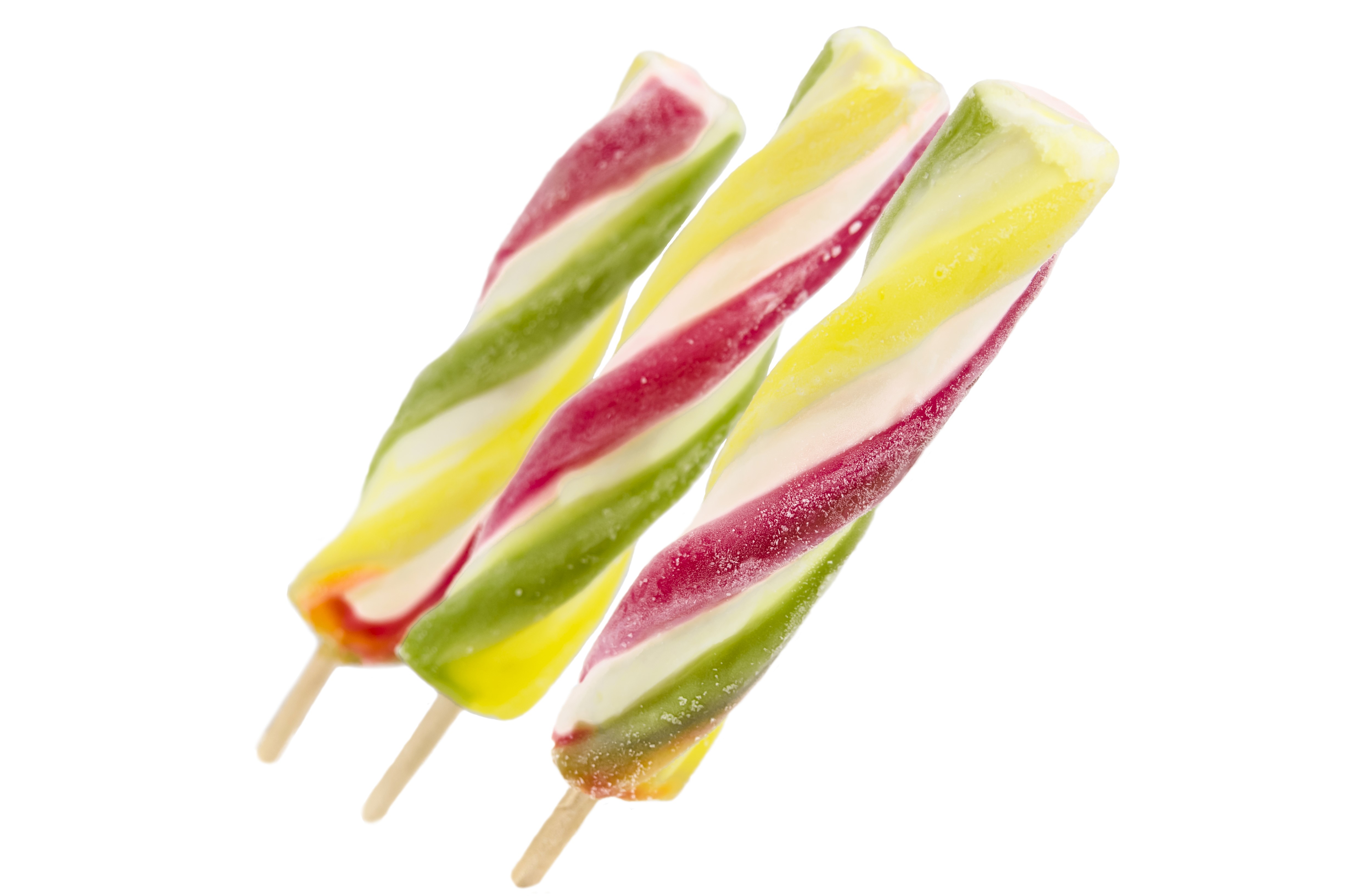 Three colorful twisted ice pops on white background HD Wallpaper