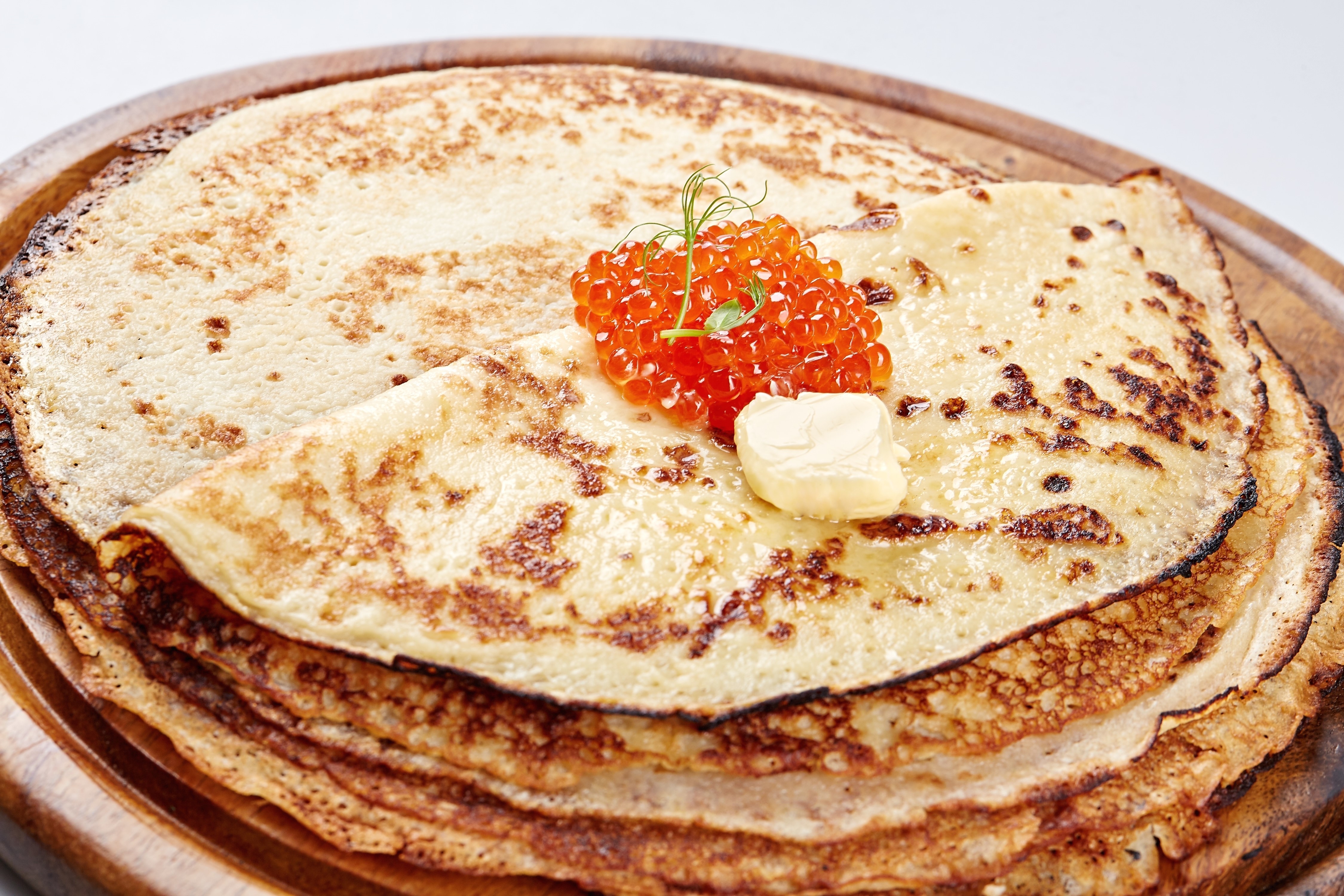 Pancakes with caviar and butter HD Wallpaper