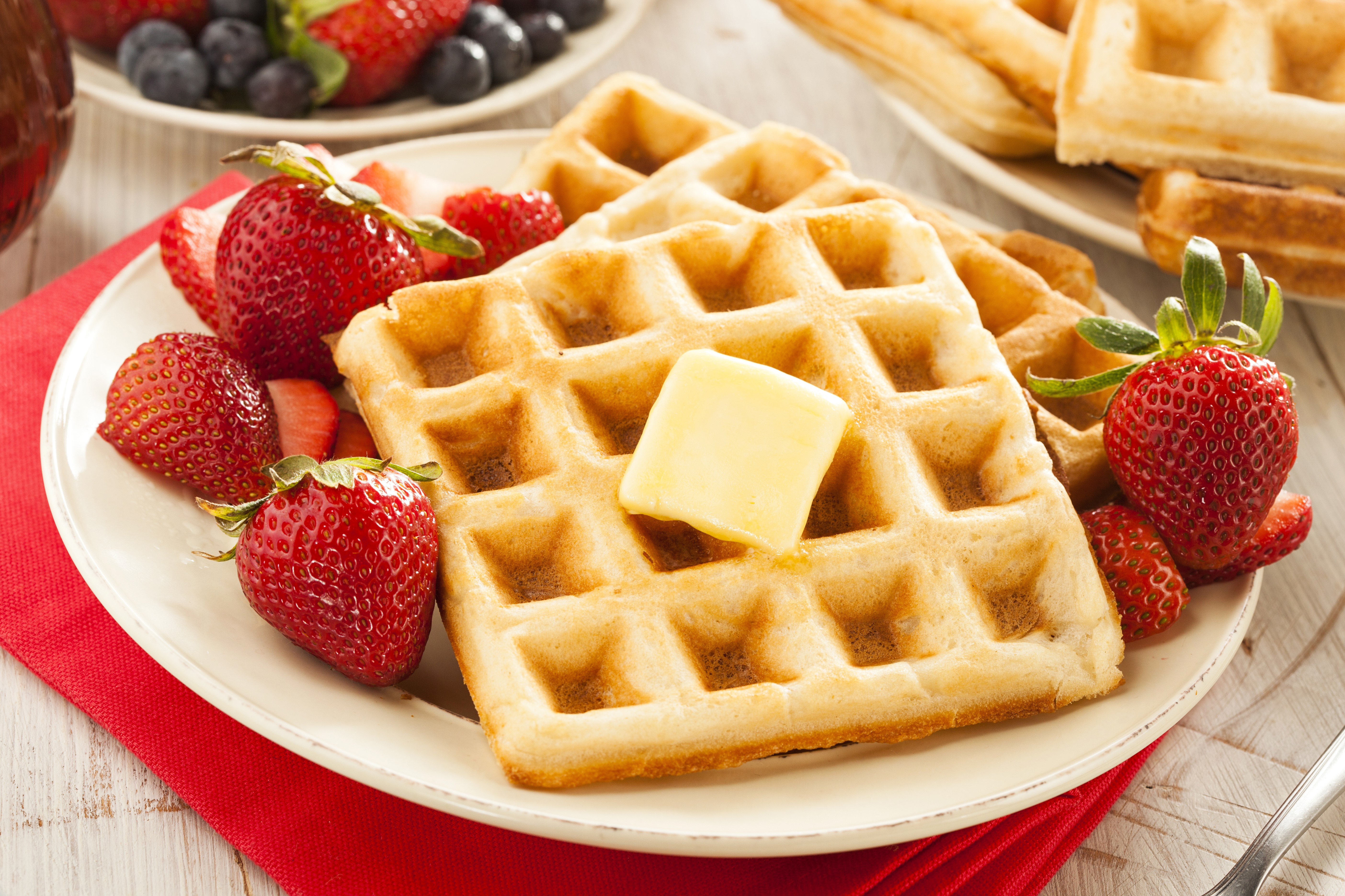 Waffles with Strawberries and Butter HD Wallpaper