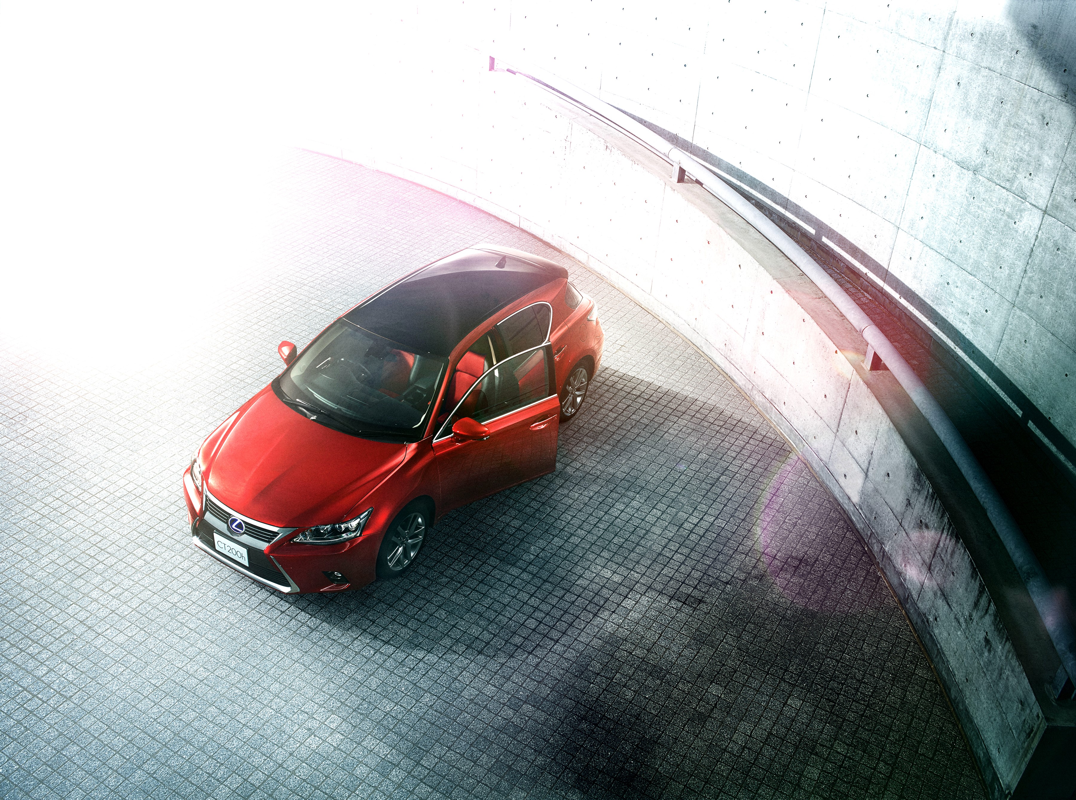 Red Lexus CT 200h Cool Touring Style from above HD Wallpaper
