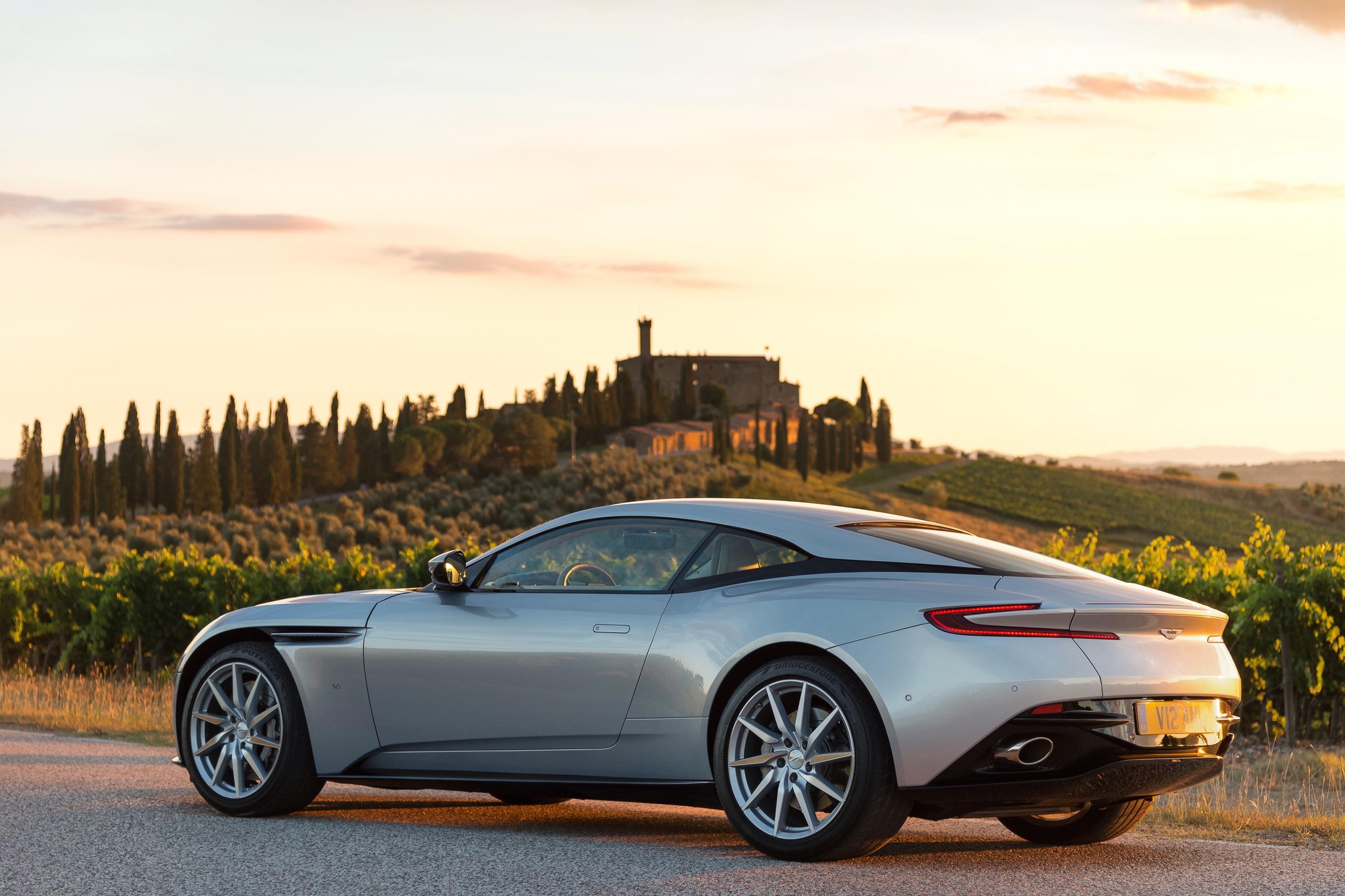 Silver Aston Martin DB11 in Tuscany HD Wallpaper