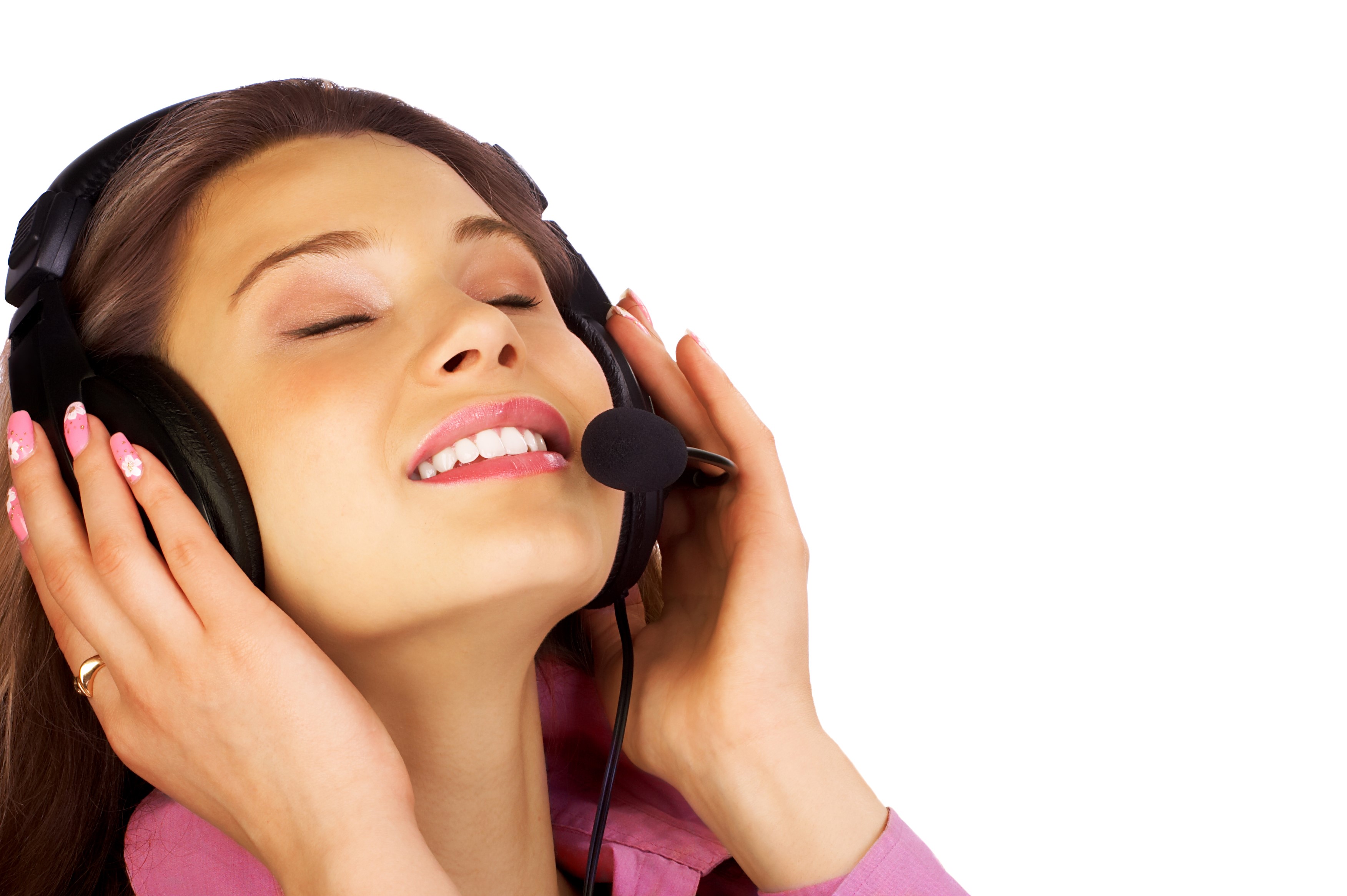 Woman wearing headphones and microphone HD Wallpaper