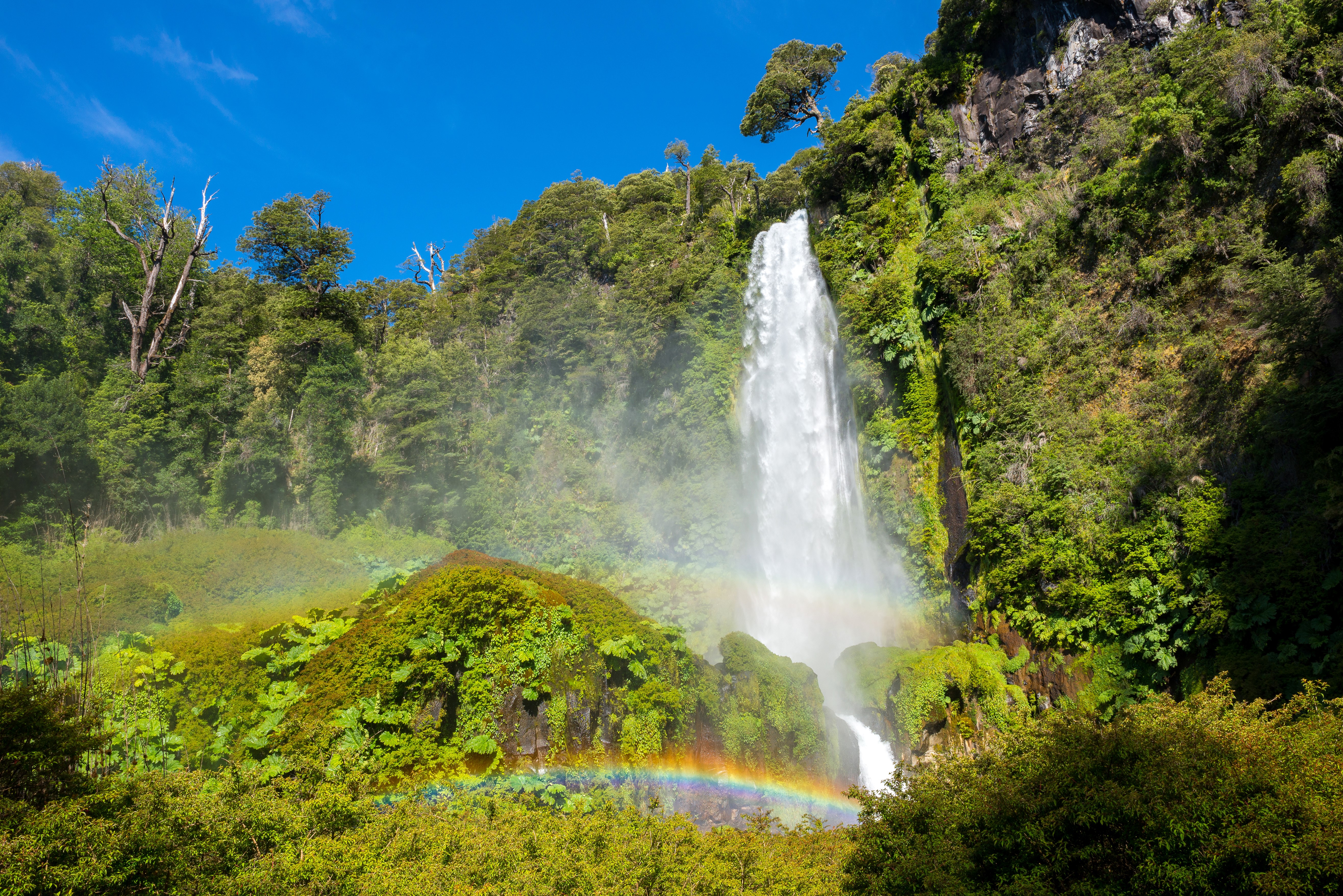 Waterfall with Rainbow in Conguillio National Park, Chile HD Wallpaper