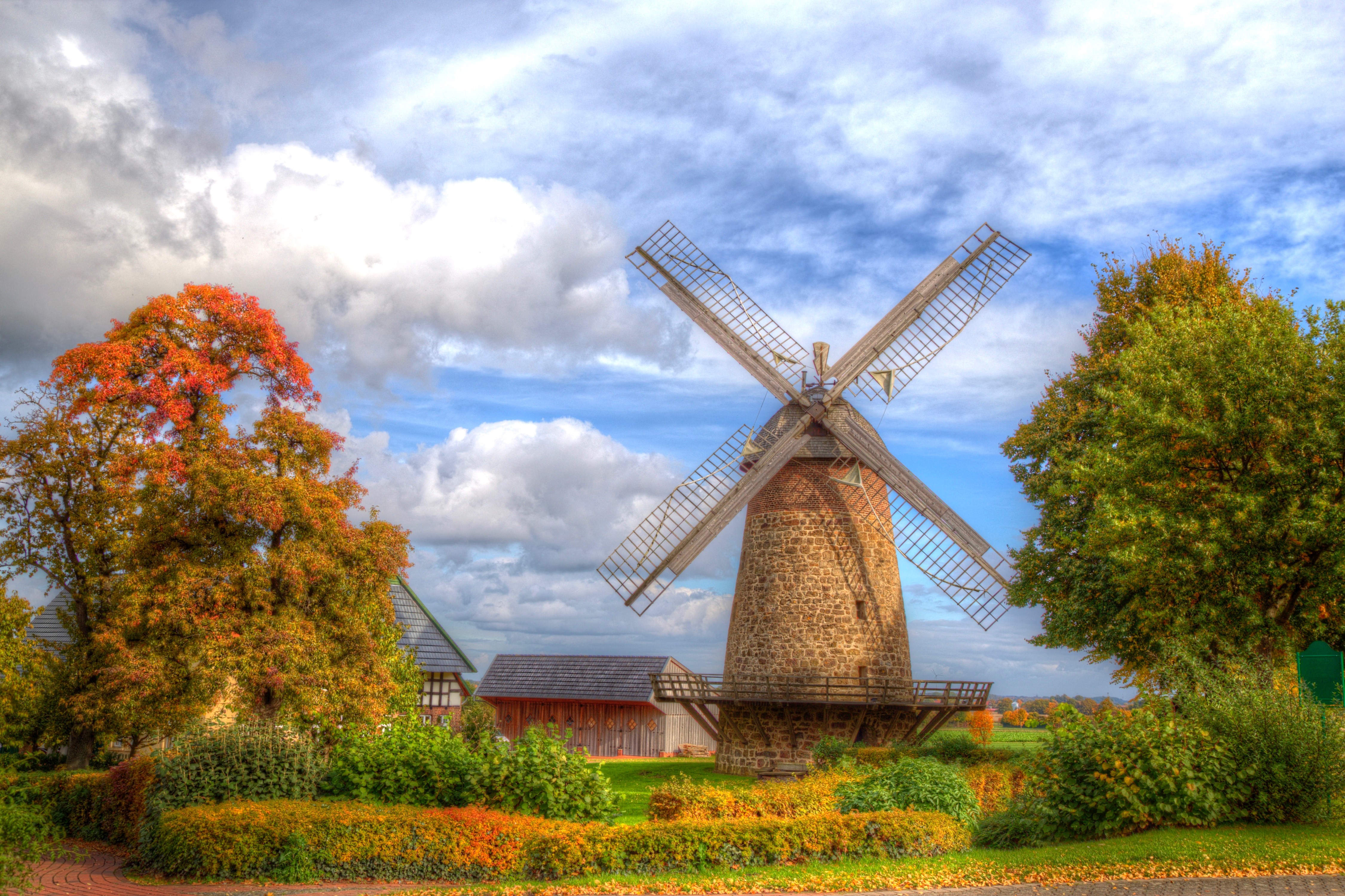 Windmill in Minden, Germany during Autumn HD Wallpaper