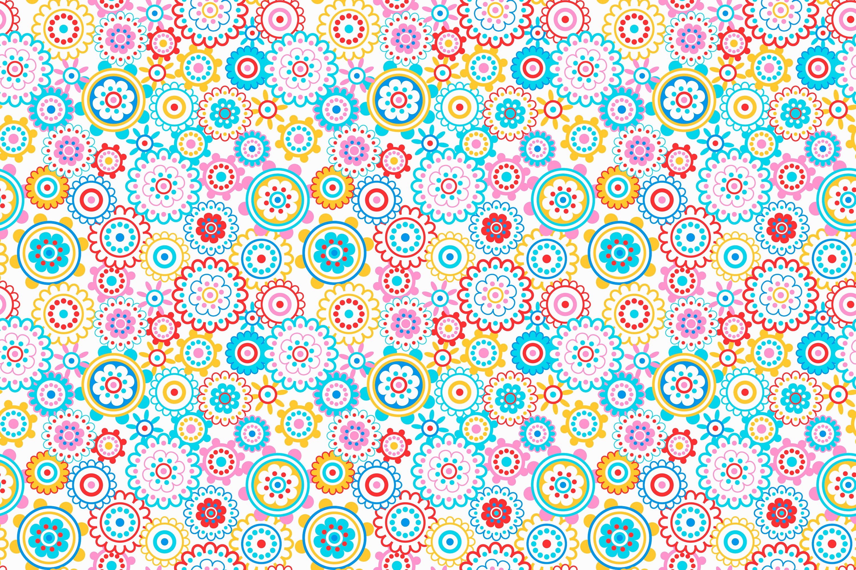 Colorful floral pattern with geometric elements HD Wallpaper